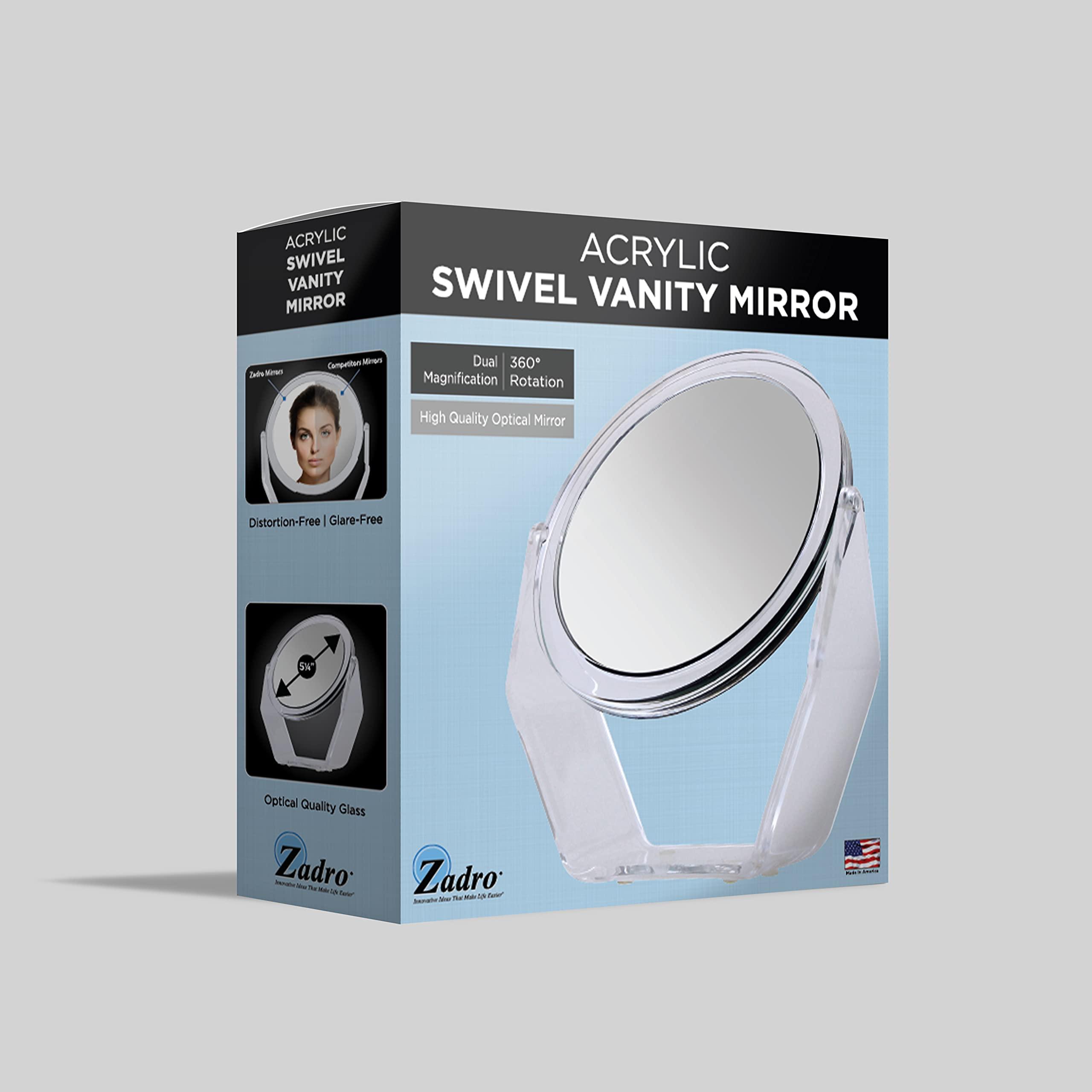Zadro Zadro Two-Sided Swivel 7X/1X Magnification Acrylic Vanity Makeup Mirror for Bedroom, Bathroom and Tabletop