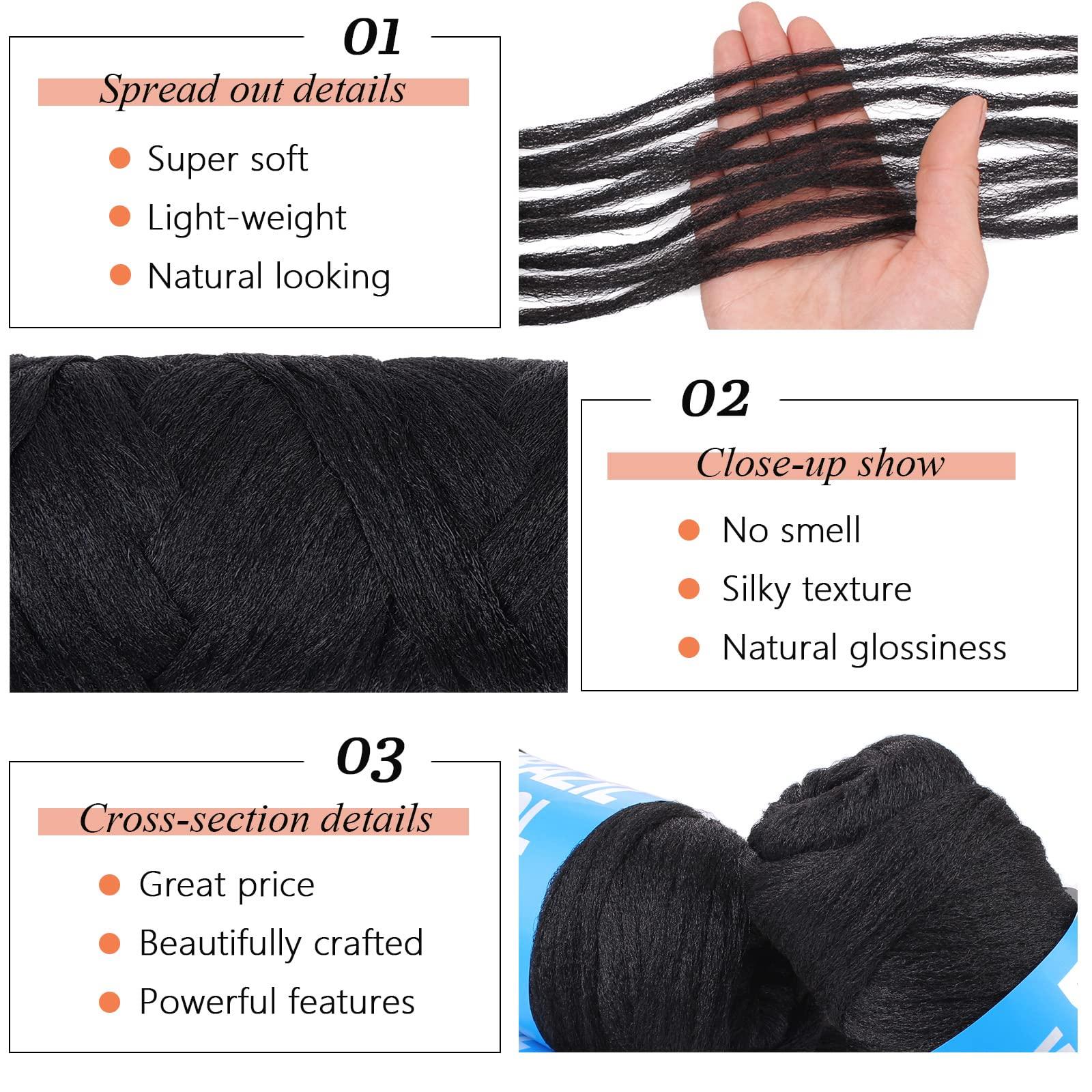 RuiYok RuiYok 4 Pcs Natural Black Brazilian Wool Hair for Braiding Hair Acrylic Yarn Crochet Box Braids Senegalese Twist Jumbo Braids Faux Locs Crochet Hair for Women Synthetic Braiding Hair Extensions(#1B)