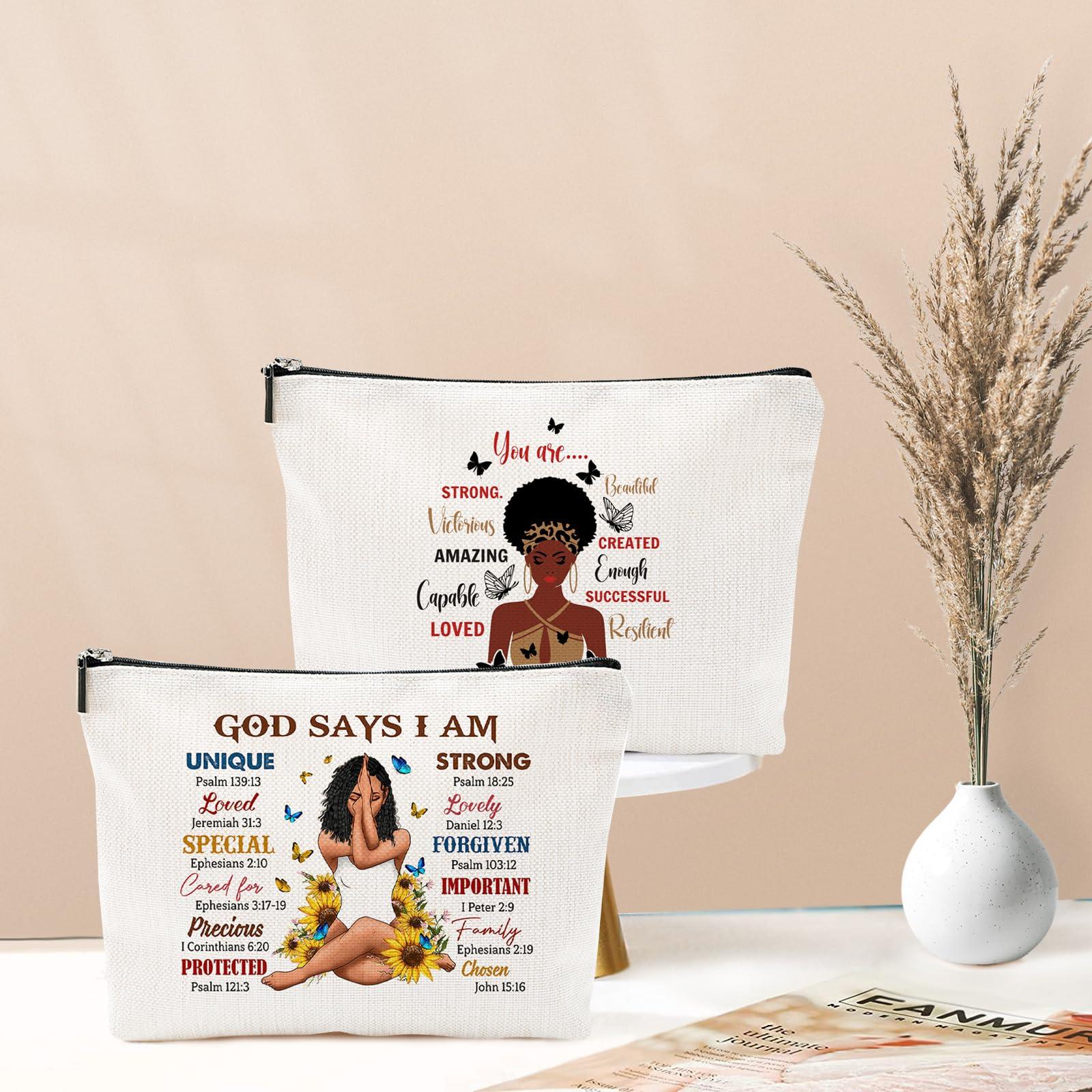Baobeily Christian Gifts for Women, African American Makeup Bag for Purse, Afro Black Cosmetic Bags for Women, Inspirational and Funny Gifts, Small Travel Pouches Cosmetic Cases
