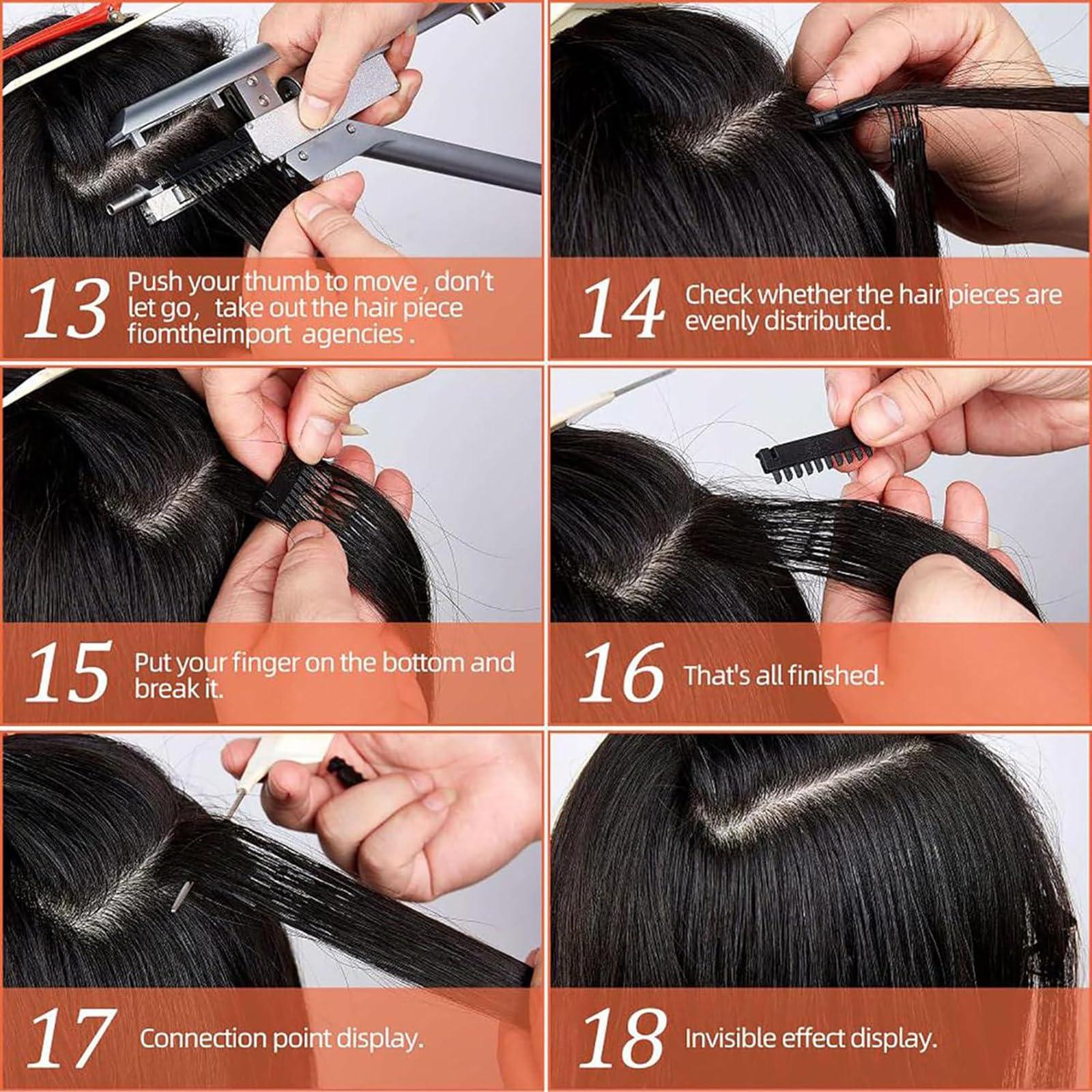 ZXSYYDS Hair Extensions Machine Kit,First Generation Of 6D Hair Extension Machine Silver Version/10-Pin Hair Extension Gun For Salons Human Hair, Easy To Use