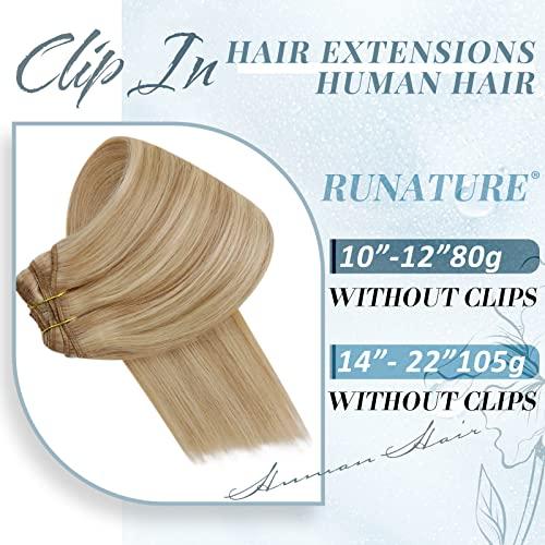 RUNATURE Buy Together Save More: #16p24 Light Blonde Mix Dark Blonde Ponytail Extension Human Hair 14Inch 70g and Clip in Hair Extensions 14Inch 80g (Total 2 Packs)