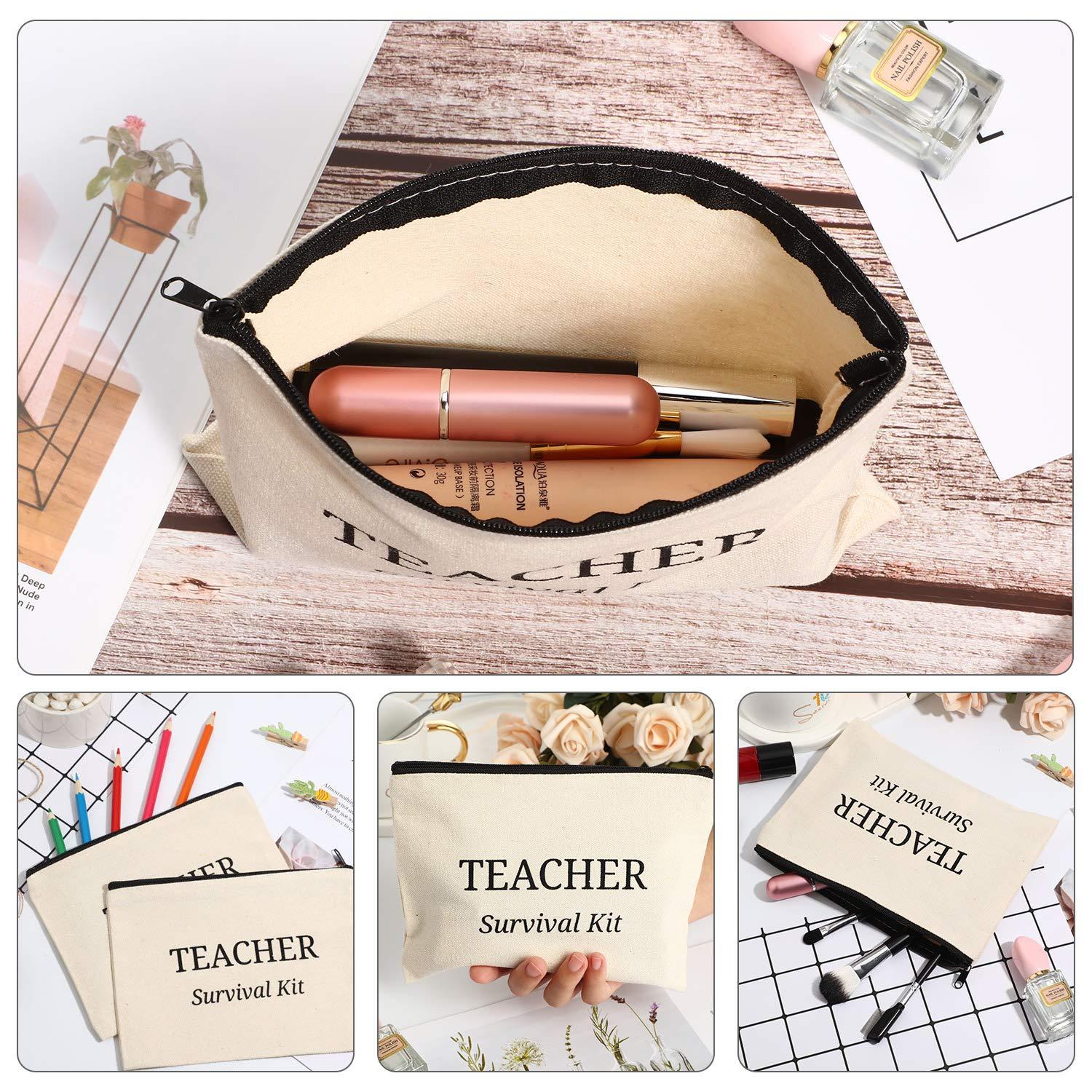 Frienda 12 Pieces Teacher Cosmetic Bag Canvas Makeup Bags Pencil Pouch Travel Toiletry Case with Zipper for Teacher Appreciation Gift(M)