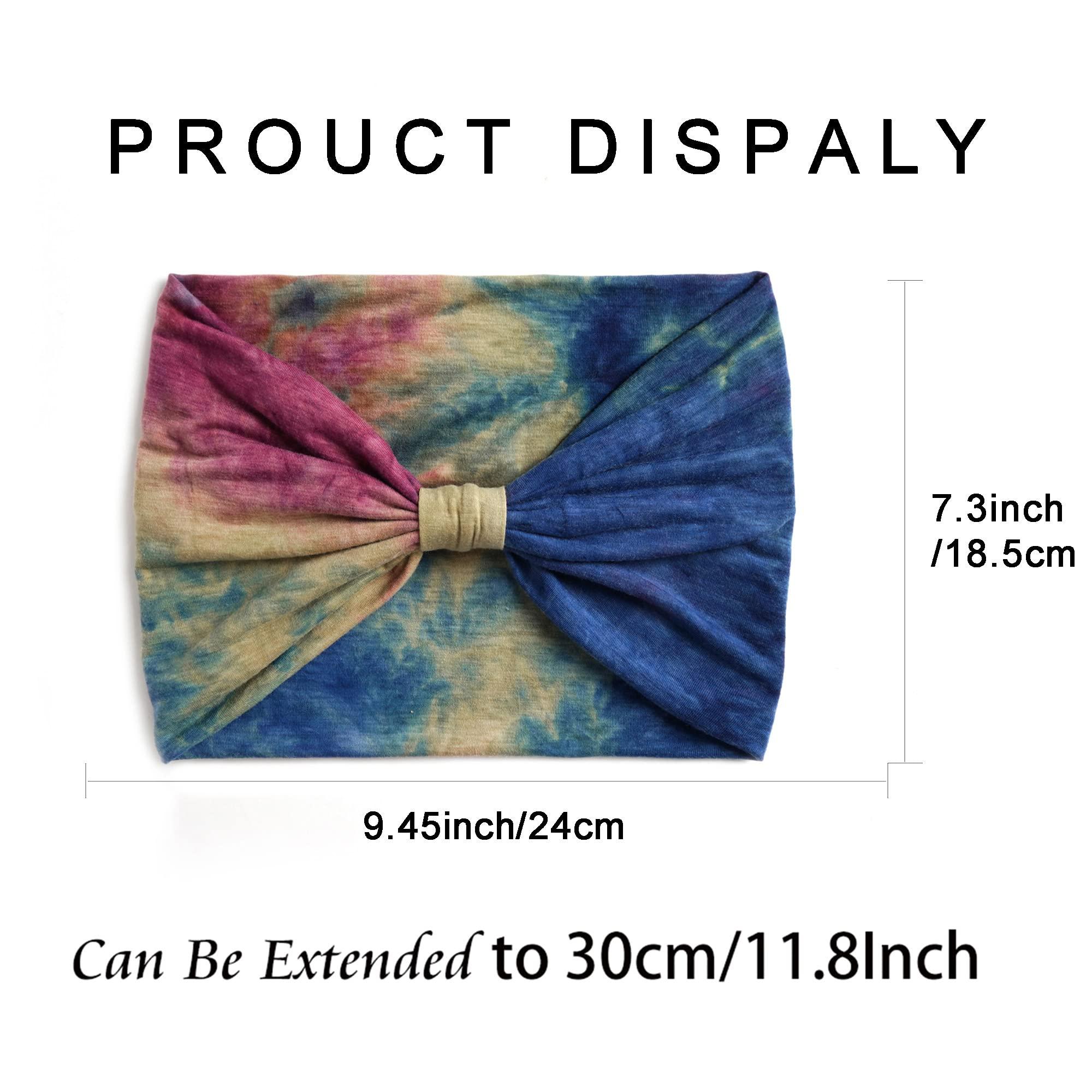 STGDAK STGDAK Boho Headbands For Women Fashion Stretch Wide Hair Bands Tie Dye Knoted Turban Head Bands Yoga Running Sweatband Elastic Headband Stylish Wrap Headbands Hair Accessories for Teen Girls 4 Pack