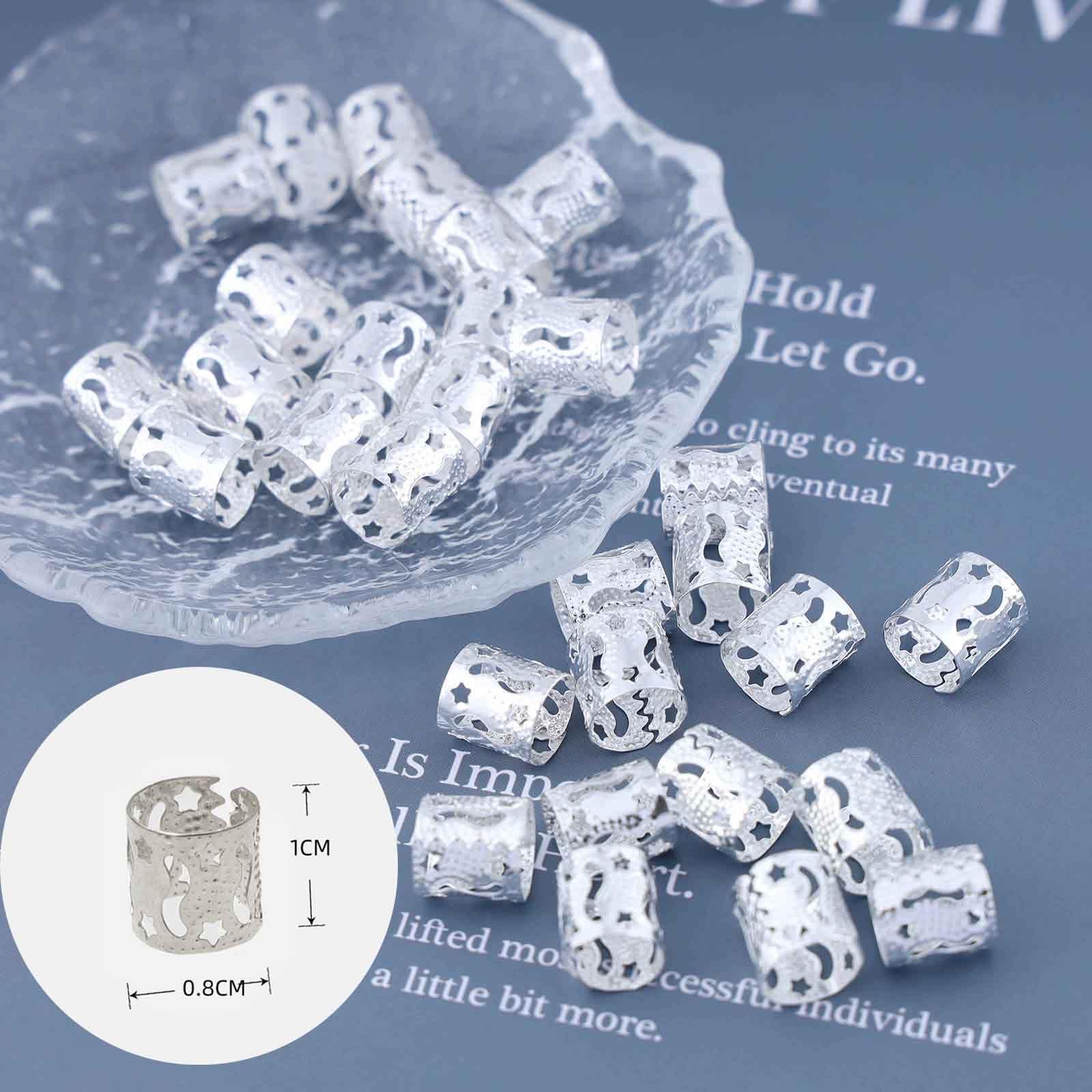 Iaceble Iaceble Bohemia Dreadlocks Beads Hair Braid Silver Dreadlocks Hair Ring Metal Hair Cuff Braid Adjustable Dreadlocks Hair Cuffs Beads Rings Hip Hop Hair Rings Decorative Hair Accessories 30Pcs