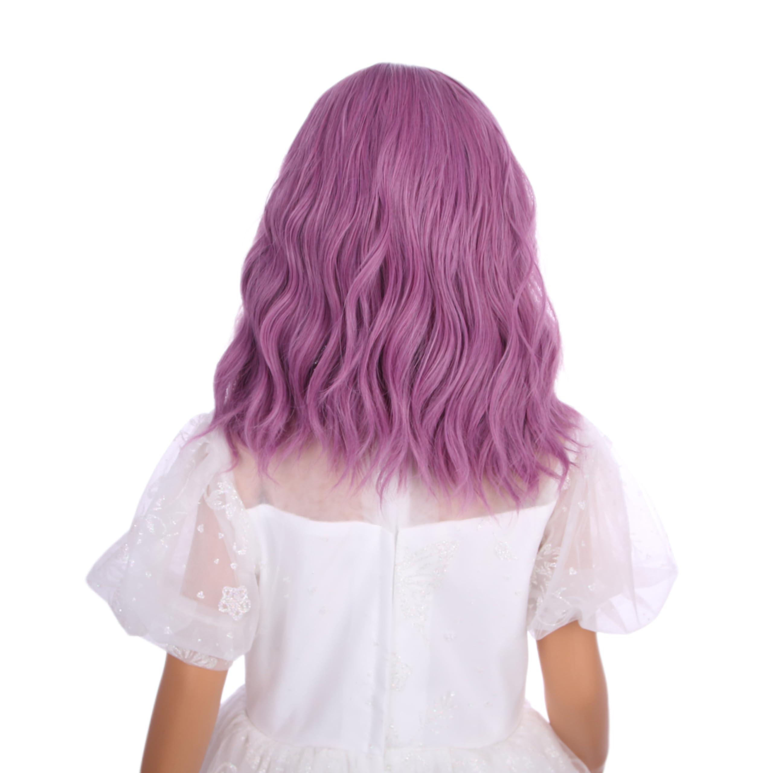 Ufindcos Ufindcos Pink Mixed Purple Wig for Kids Short Purple Pink Wig Short Wavy Curly Child Wig 13 Inches Side Part Synthetic Wig with Wig Cap