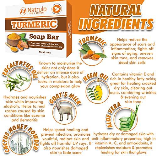Natrulo Turmeric Soap Bar for Face & Body - All Natural Turmeric Skin Soap - Turmeric Face Soap Reduces Acne, Fades Scars & Cleanses Skin - 4 Oz Turmeric Bar Soap for All Skin Types Made in USA