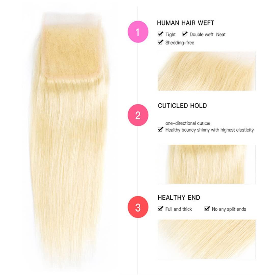 FInspiational 613 Blonde Bundles With Closure Brazilian Straight Hair Remy Human Hair Weave Bundles 613 Honey Blonde Bundles With Closure 24 26 28 & Closure20