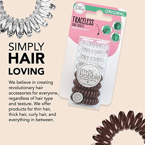 invisibobble invisibobble Original Traceless Spiral Hair Ties - Pack of 8, Crystal Clear and Pretzel Brown - Strong Elastic Grip Coil Accessories for Women - Non Soaking - Gentle for Girls Teens and Thick Hair