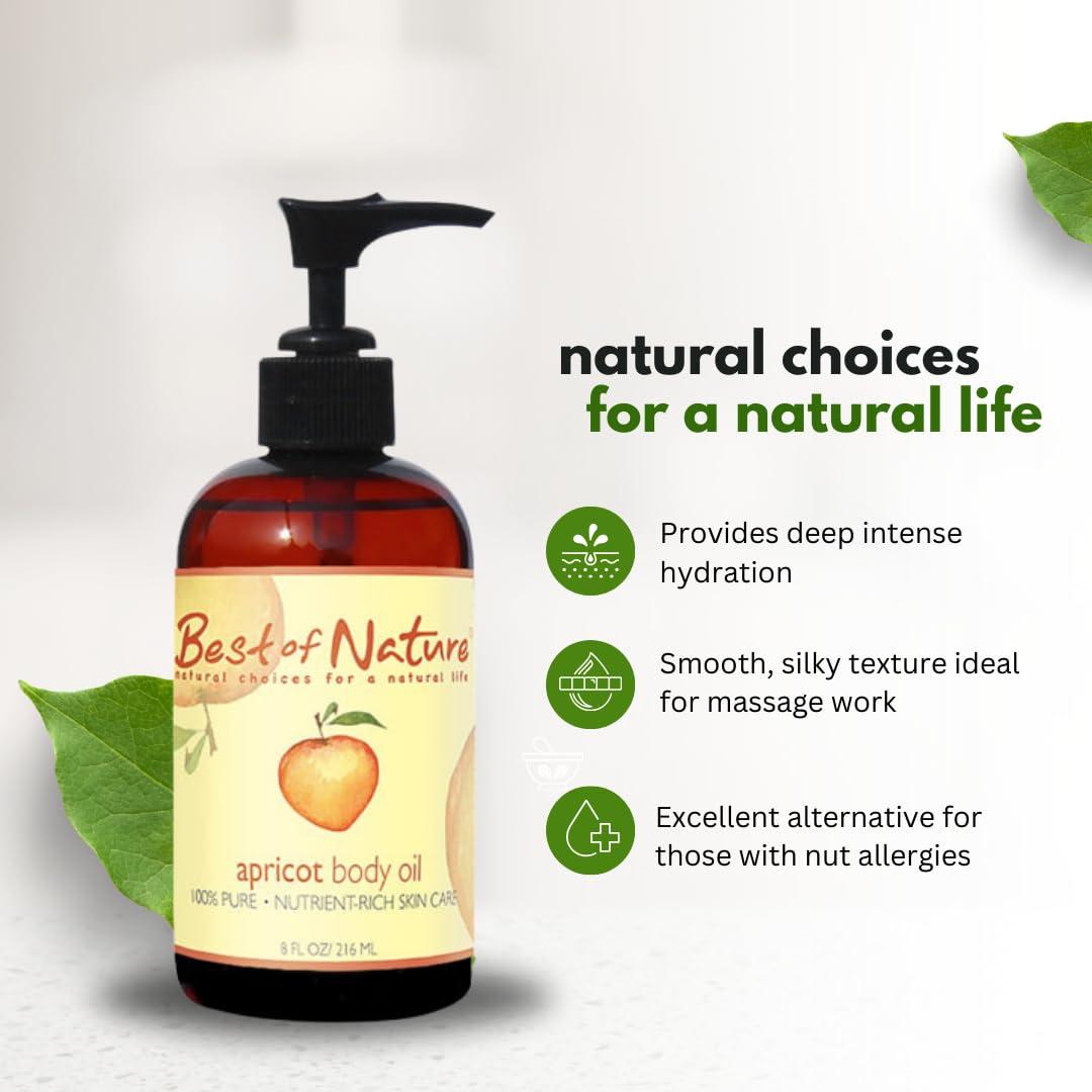 Best of Nature Best of Nature 100% Pure Apricot Oil Lightweight Massage & Body Oil, Unscented Moisturizer for Hair, Skin, Face, Ideal Carrier Oil for Essential Oils, 8 fl oz