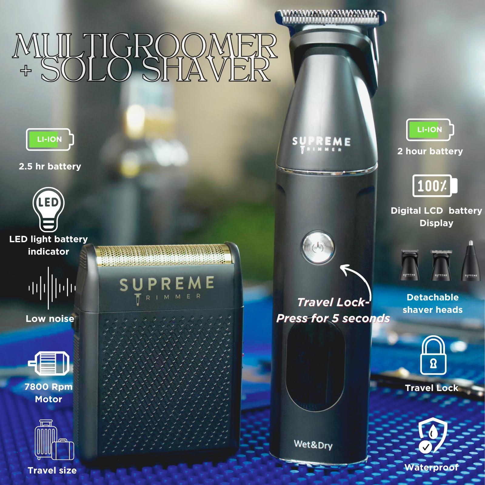 Supreme Trimmer Supreme Trimmer Multigrommer SMG3030 + Solo Foil Shaver Kit | Wet/Dry 14PC Kit All-in-one Nose, Ear, Head & Face Precision Beard Trimmer | Pocket Shaver for Barbers & at Home Use