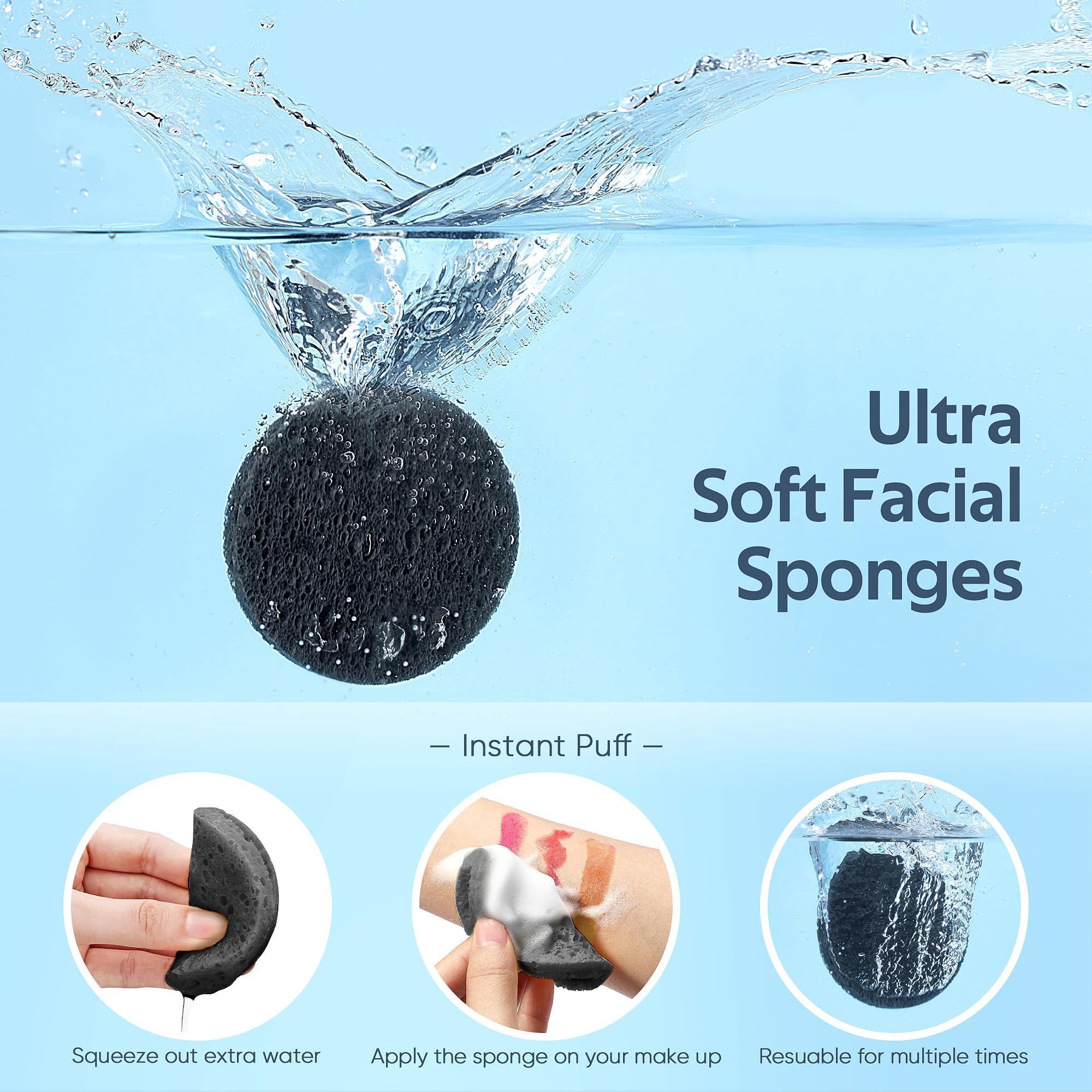 GAINWELL GAINWELL 50-Count Black Compressed Facial Sponges for Daily Facial Cleansing and Exfoliating, 100 Natural Cosmetic Spa Sponges for Makeup Remover, Reusable