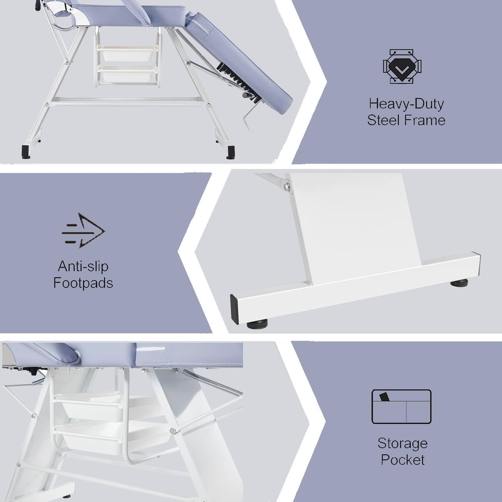 LUXMARS LUXMARS Facial Chair Massage Table 73in 3-Section Multipurpose Massage Bed Professional Tattoo Table Salon Spa Equipment for Facial Spa Beauty Spa Salon Equipment-Purple