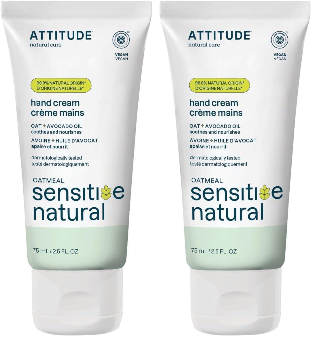 ATTITUDE ATTITUDE Hand Cream, EWG Verified, Plant and Mineral-Based Ingredients, Vegan & Cruelty-free Beauty Products for Sensitive Skin, Nourishing, Avocado Oil, 2.5 Fl Oz (Pack of 2)