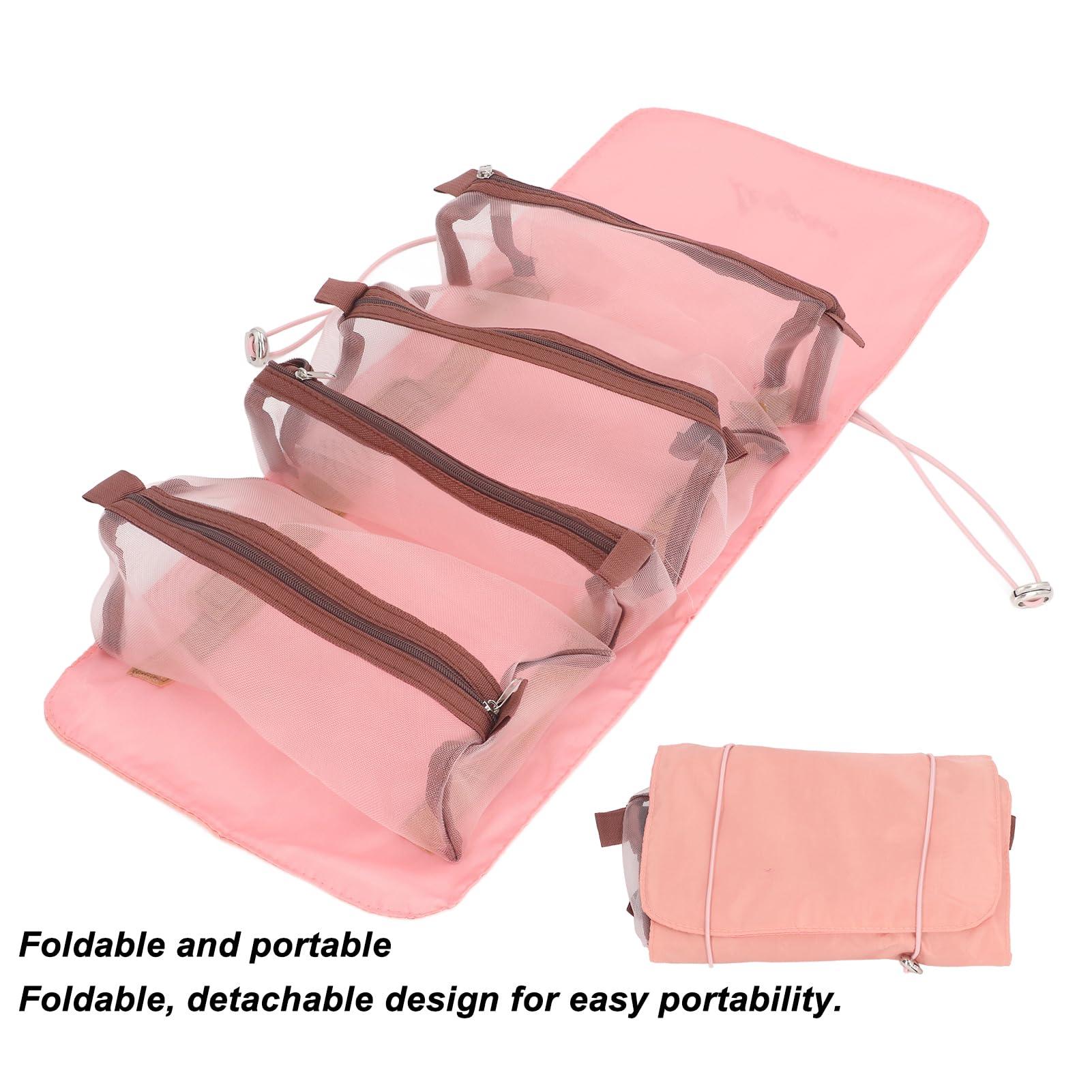 ZJchao Foldable 4 in 1 Makeup Bags, Cosmetic Bag Removable Compartments Mesh Bags Roll Up Toiletry Bag Portable Travel Organizer