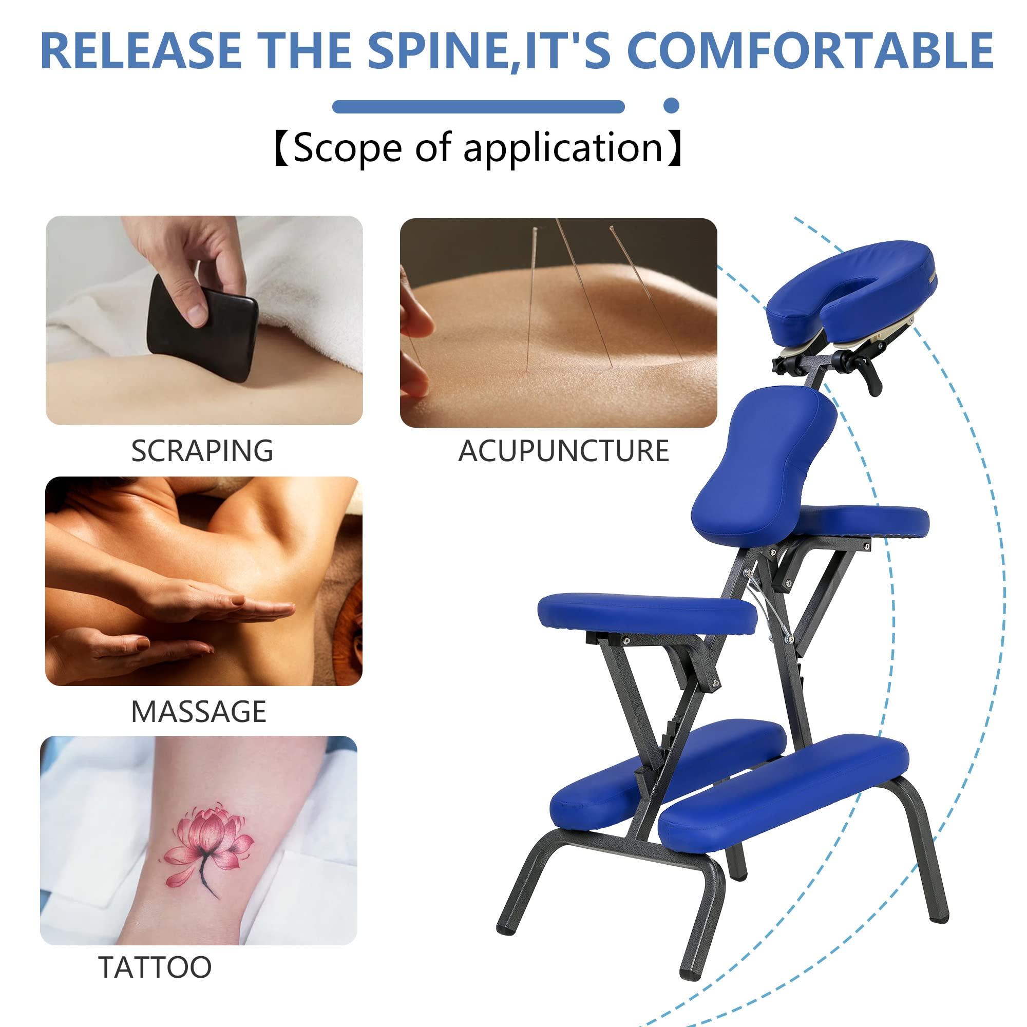 Ruesleag Ruesleag Portable Massage Chair, Height Adjustable Tattoo Chair, Folding Therapy Chair Face Cradle Salon Massage Chair with Carrying Bag (Blue)