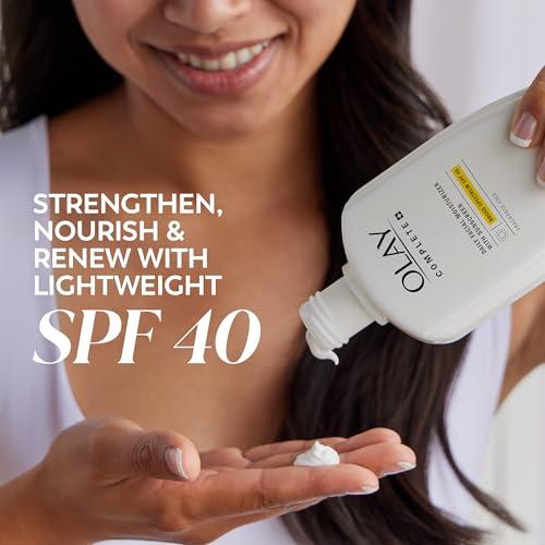 Olay Olay Complete+ Face Moisturizer with Sunscreen SPF 40, For Sensitive Skin, Broad Spectrum Sun Protection, Fragrence-Free - No White Cast on All Tones, Nourishes Moisture Barrier - Ceramides, 6 Oz