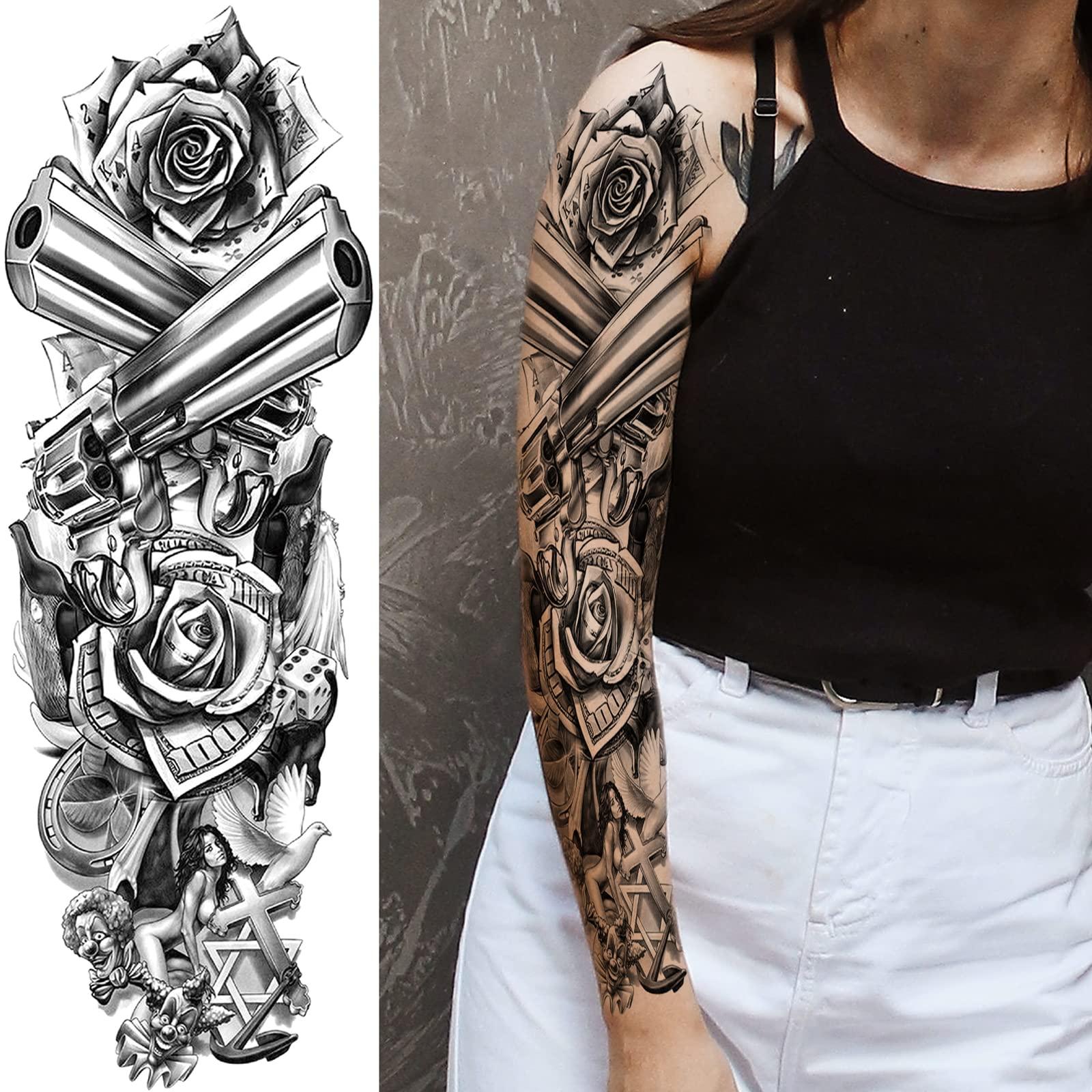 Briyhose Briyhose Military Sleeve Temporary Tattoos For Men Women, Black Full Arm War Soilder Lion Fake Sleeve Tattoo Adult, Long Lasting Large Army Patriotism Temp Tatoo Sticker Leg Body Art Makeup, 4-Sheet