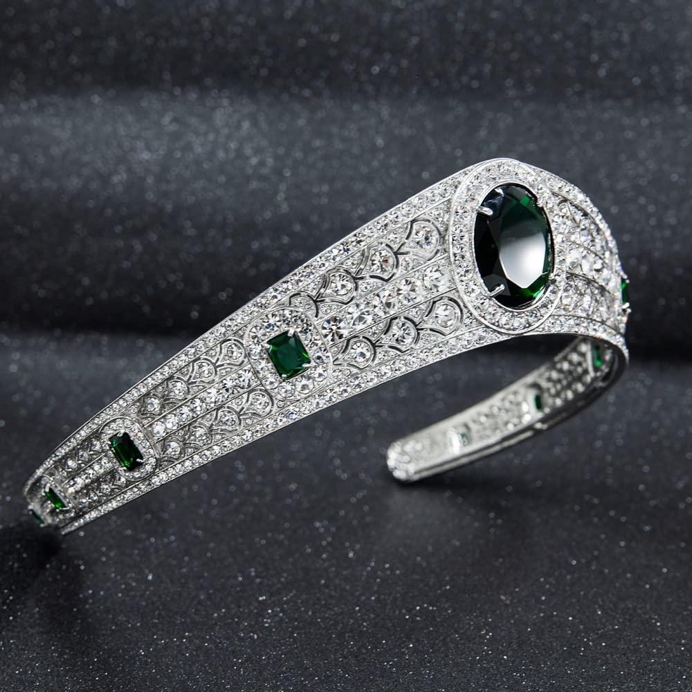 SEPBRIDALS The Greville Emerald Kokoshnik Replica Tiara,Crystals Princess Eugenie Wedding Tiara Headpieces Jewelry