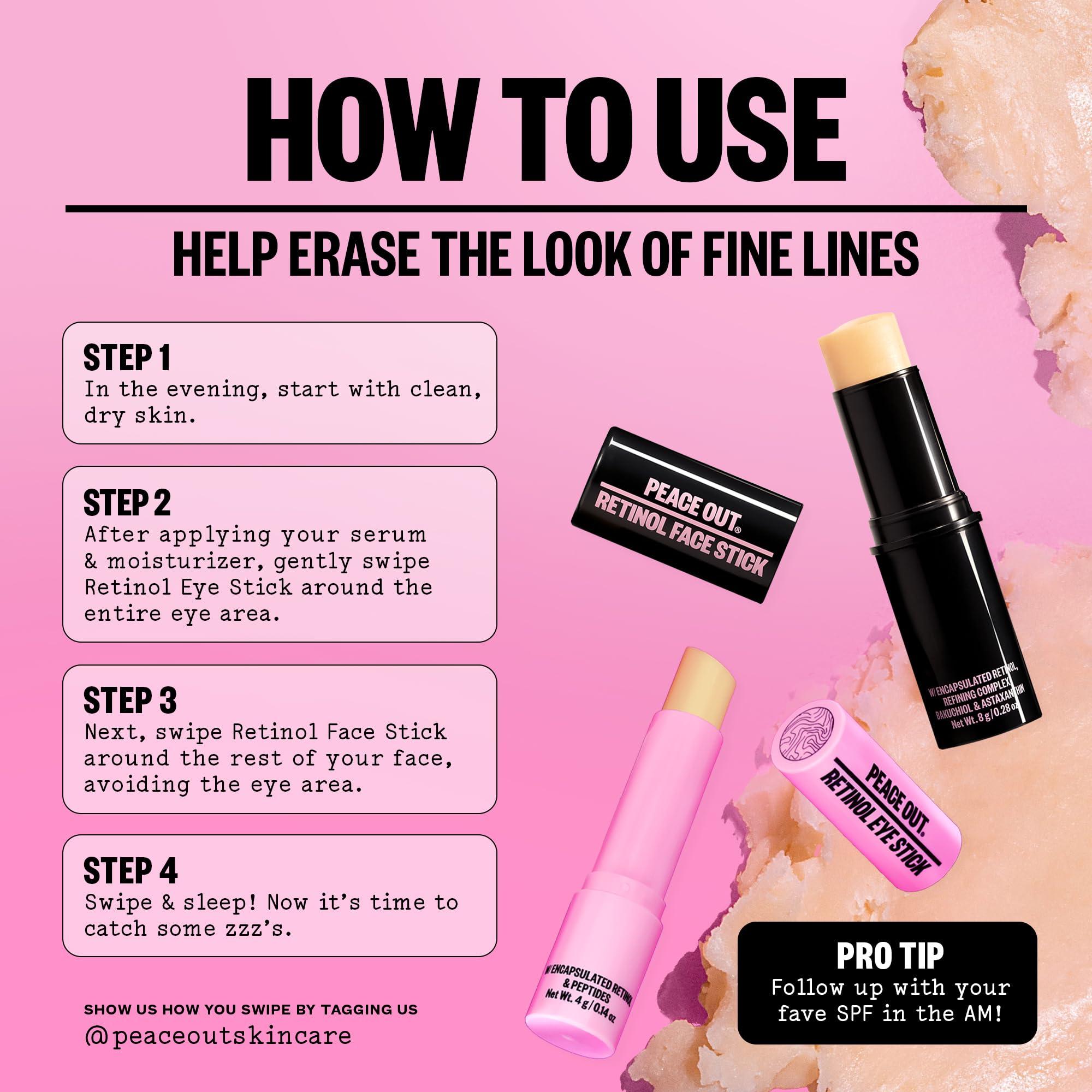 PEACE OUT PEACE OUT Skincare Retinol Face Stick. Reduce Fine Lines, Wrinkles and Uneven Texture with 3% Encapsulated Retinol (.28 oz)