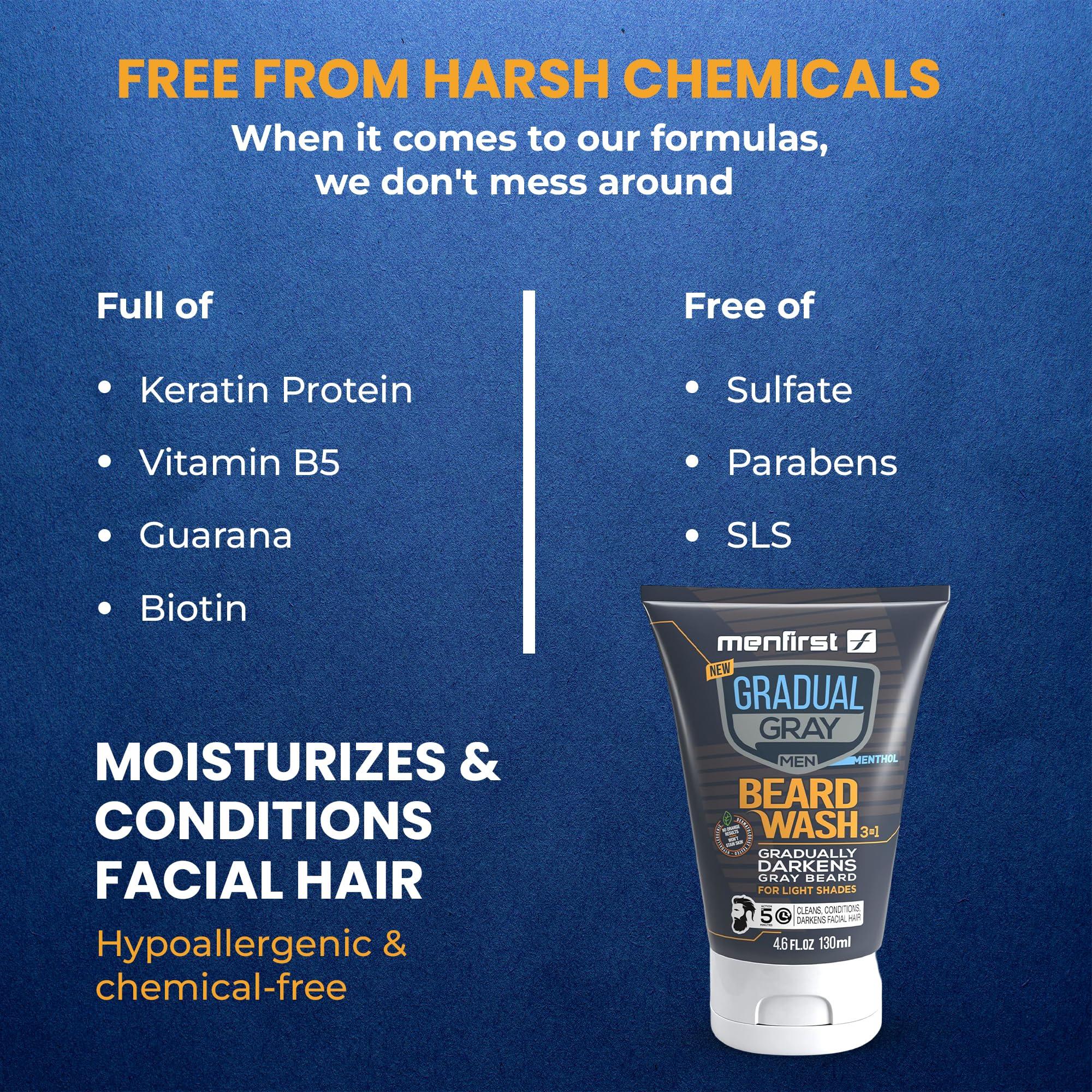 MENFIRST MENFIRST Gradual Grey Reducing Beard Wash for Light Shades - Beard Wash for Light Brown to Blonde Hair - Beard Color Shampoo for Men - 4.60 FL