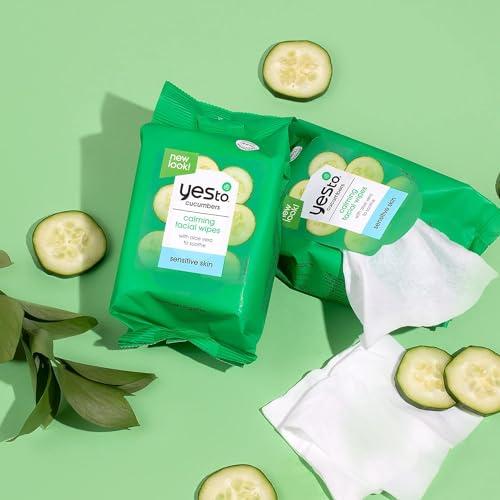 Yes To Yes To Face Wipes for Women and Men, Sensitive Facial Cleansing Wipes for use as a MakeUp Remover, Cleaning, Soothing, Cucumbers (Pack of 3)