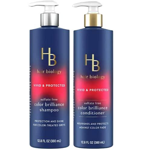 HB Hair HB Hair Hair Biology Color Brilliance Shampoo and Conditioner SET. 12.8 fl oz each Bottle. With Biotin Vivid & Protected for Gray or Color Treated Hair.