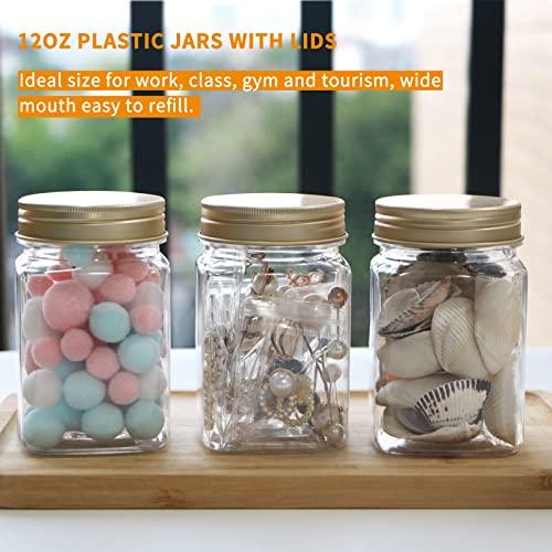 Unalilia Unalilia 12 oz Clear Plastic Jars with Lids 35 Pack Refillable Square Cosmetic Container Empty Kitchen & Home Storage Jars For Creams, Scrubs, Slimes and Dry Goods
