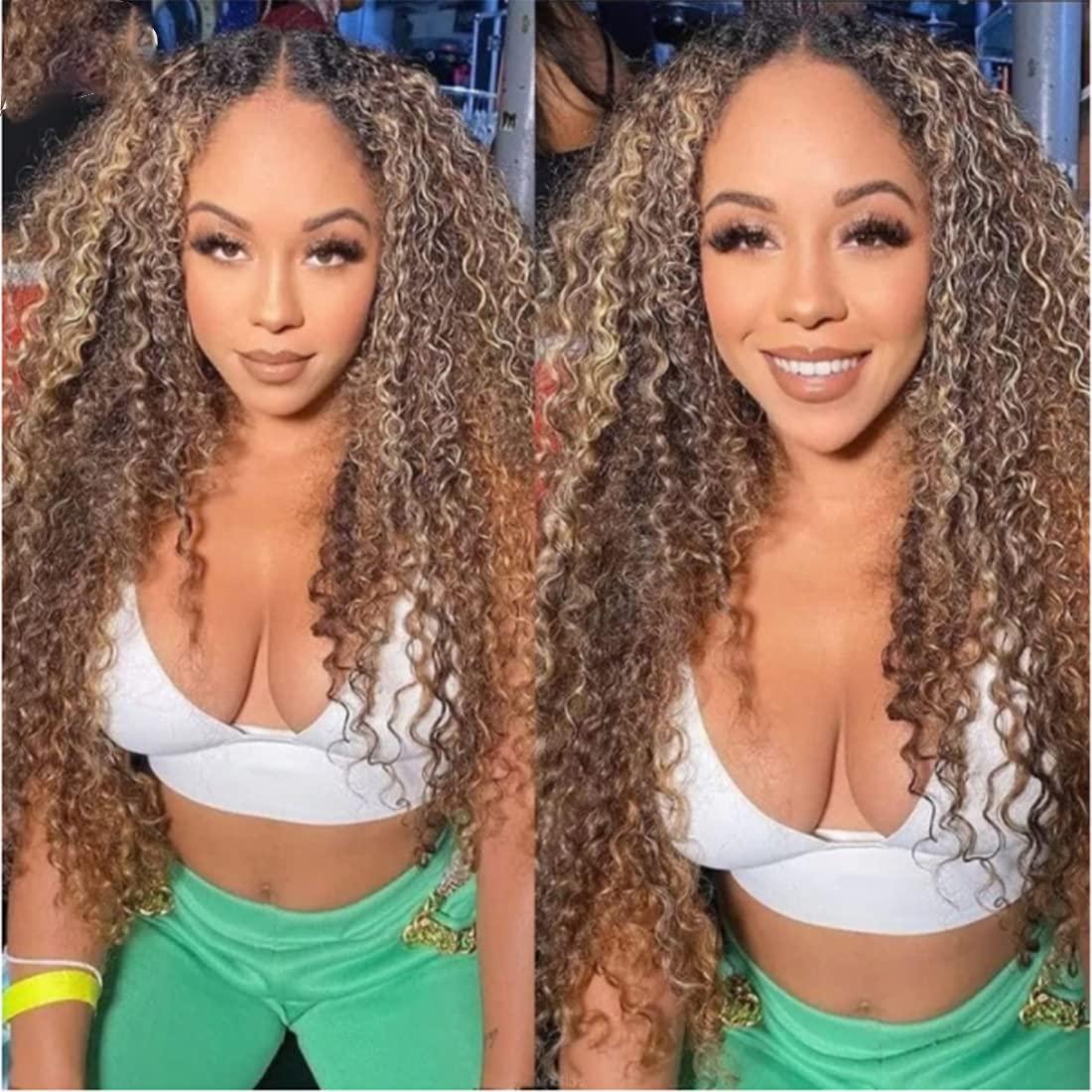 KLAIYI KLAIYI Dark Root Ombre Highlight Brown Curly V Part Wigs Human Hair Upgrade U Part Wigs Human Hair for Women Balayage Highlights FB30 Color V Part Wigs No Leave Out Curly Wigs 150% Density 22Inch