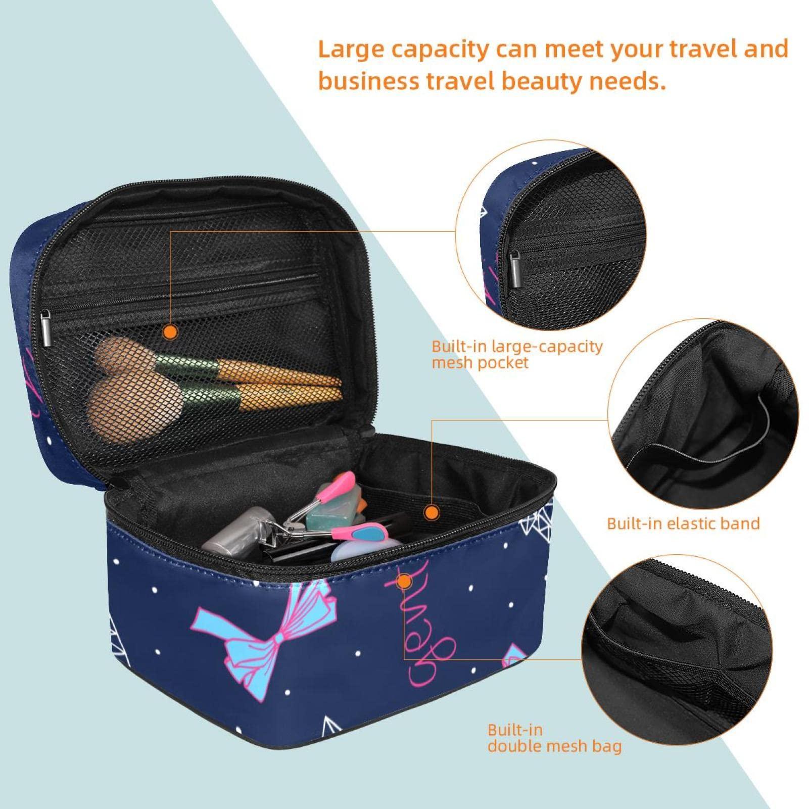 RysgdsE Paris Eiffel Tower Bow Tie Navy Background Large Cosmetic Bag Travel Makeup Organizer Case Holder for Women Girls