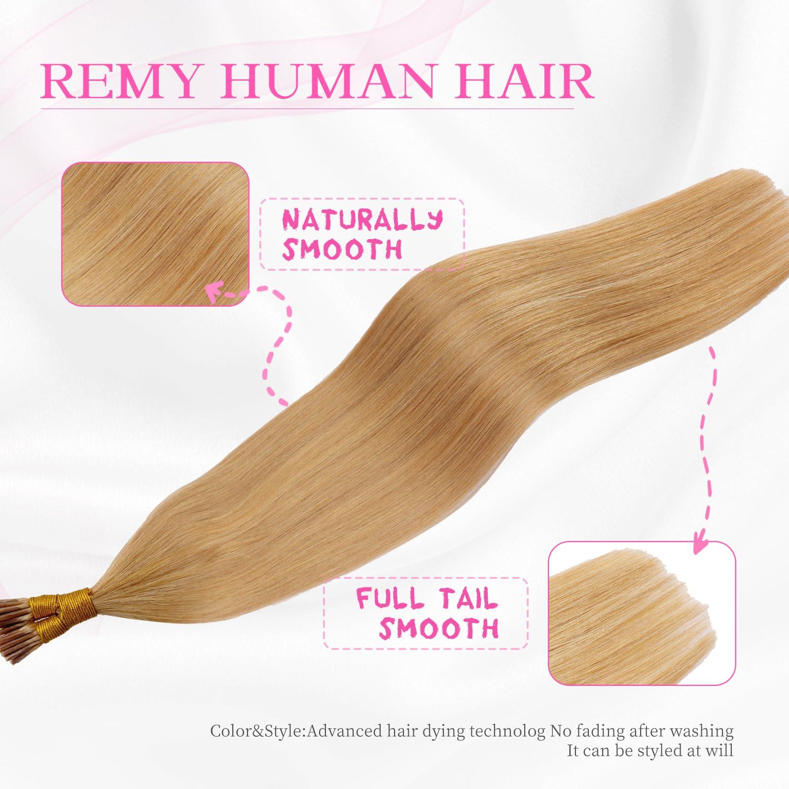 Eliysako Itip Human Hair Extensions I Tip Hair Extensions Human Hair 50g 20inch(#78) Natural Blonde Itip Hair Extensions I Tips Hair Extensions Real Human Hair Cold Fusion Itip Hair Extensions