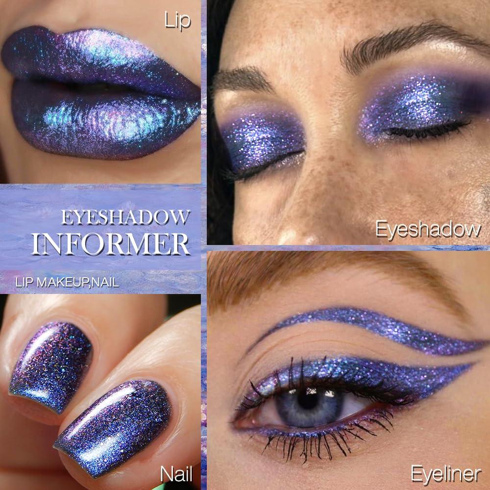 DE\'LANCI Multichrome Shimmer Pinkish Purple Eyeshadow, Intense Pigment Chameleon Sparkling Eyeshadow, Smooth Texture Blendable Black Purple Eye Shadow, Multi-Reflective Finishe Metallic Shade, Talc Free, 20