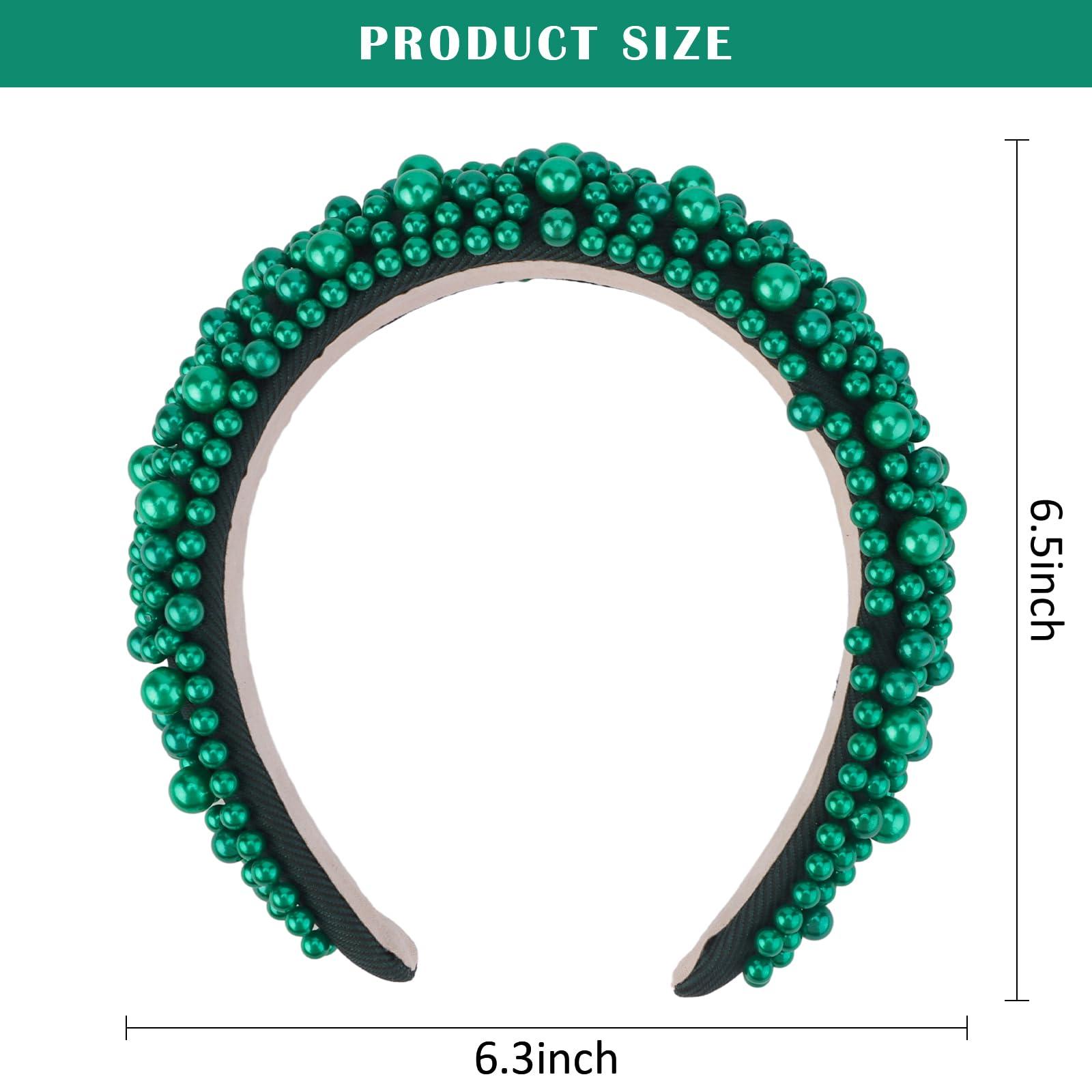 Hapdoo Hapdoo Dark Green Pearl Headbands for Women, Wide Padded Hair Hoop with Faux Pearl for Bridal, Bling Wedding Hairbands Hair Accessories for Women Girls