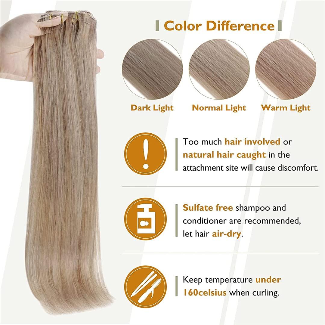 Sweejim 50 Grams Clips In Hair Extensions Human Hair Seamless Real Human Hair Extensions Remy 50G Clip In Hair Extensions 16p22 18 inches 50 Gram Per Set
