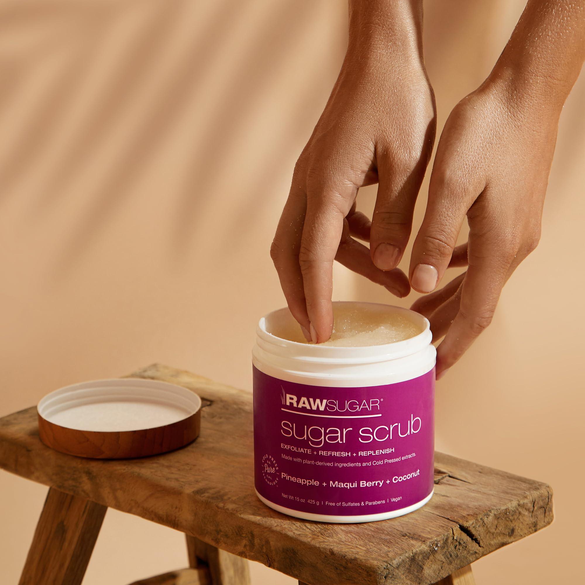 RAW SUGAR Raw Sugar Pineapple + Coconut + Maqui Berry Body Scrub and Body Butter, Body Skin Care Bundle, Body Ritual Home + Travel Pineapple, Clean Ingredients, Formulated without Sulates and Parabens