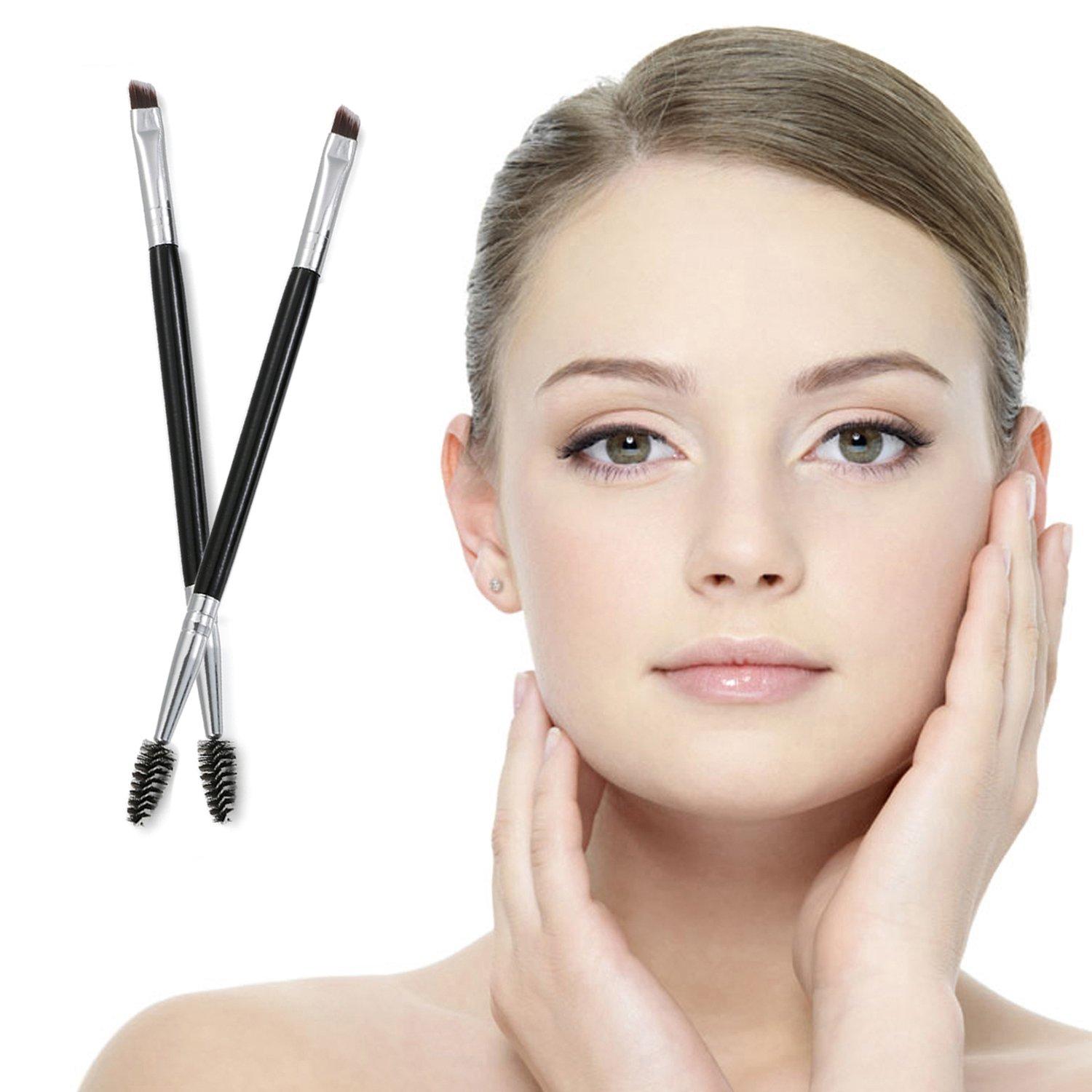 Vtrem Vtrem Duo Eyebrow Brush 2 Pack Professional Angled Eye Brow Eyeliner and Spoolie Brushes Double Head Makeup Brow Definer Apply for Brow Powders Waxes Gels and Blends