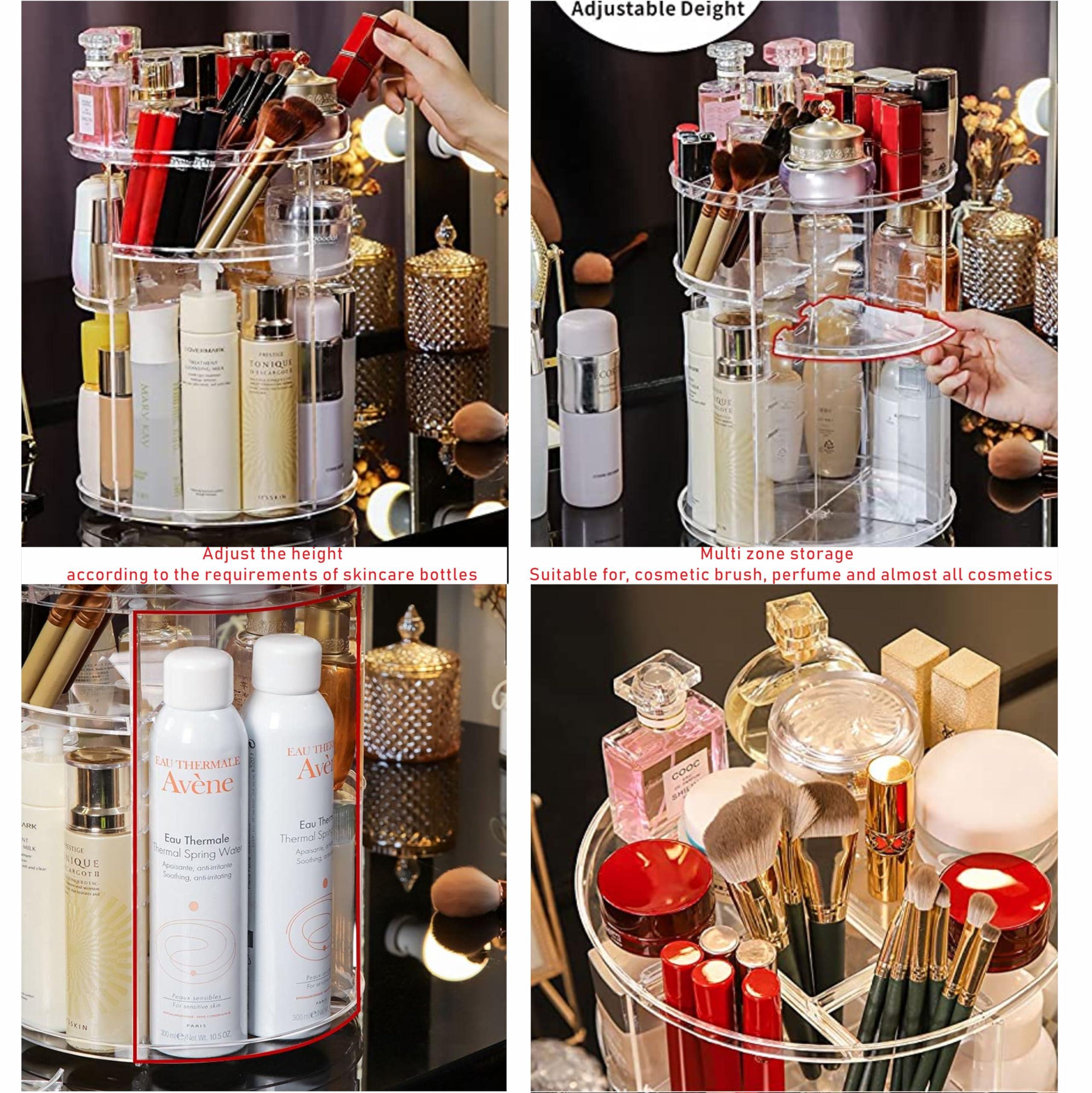 Cq acrylic 360 Rotating Makeup Organizer for Vanity Storage - Adjustable Carousel Cosmetic Display Cases - Clear Plastic Spinning Skincare Organizer and Perfume Organizer,Bathroom Counter Beauty Organizers
