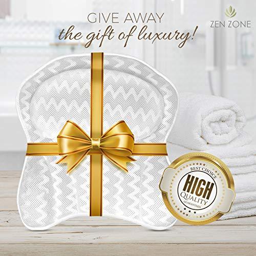 Zen Zone Luxurious Bath Pillow for Tub – Ergonomic Bath Pillow for Neck and Back Support – Bathtub Cushion for a Clean - Breathable Comfort 3D Quilted Mesh – Air Mesh Technology Supports Joints (White)