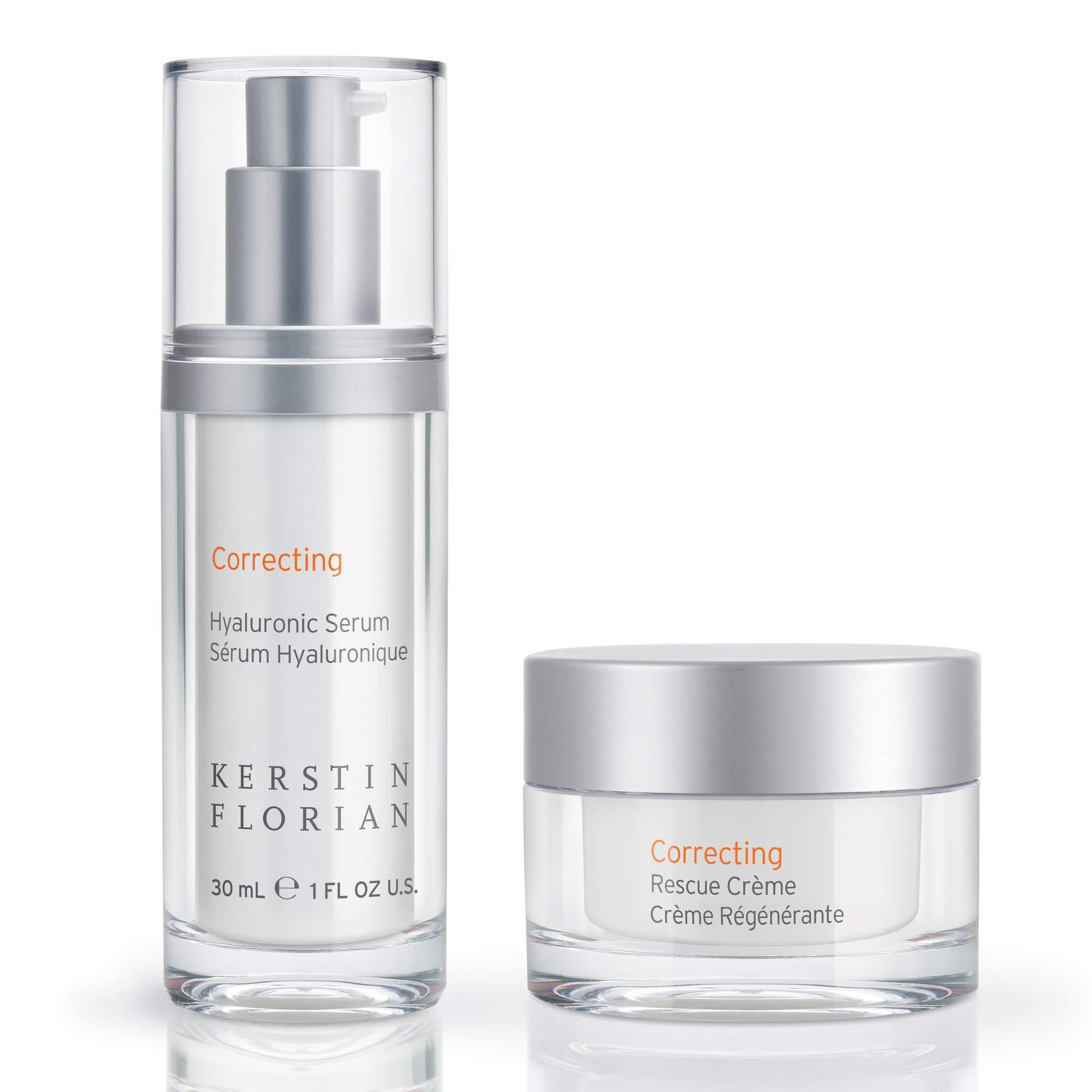 Kerstin Florian Kerstin Florian Correcting Hyaluronic Serum | Correcting Rescue Creme Set | Moisturizing Anti Aging Serum for Hydration | Healing Moisturizer with Shea Butter and Vitamin E Duo