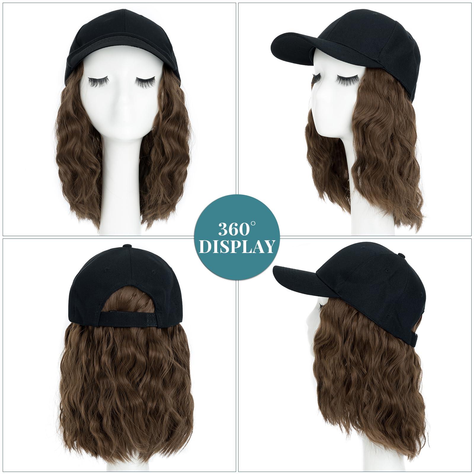 Hairro Hairro Wig Hat Hair Extensions Cap with Hair Attached For Women Wig Hat with Hair Synthetic Wavy Curly Adjustable Ball Cap Wiggy Hair Extensions 8\" 180g #10 Ash Brown