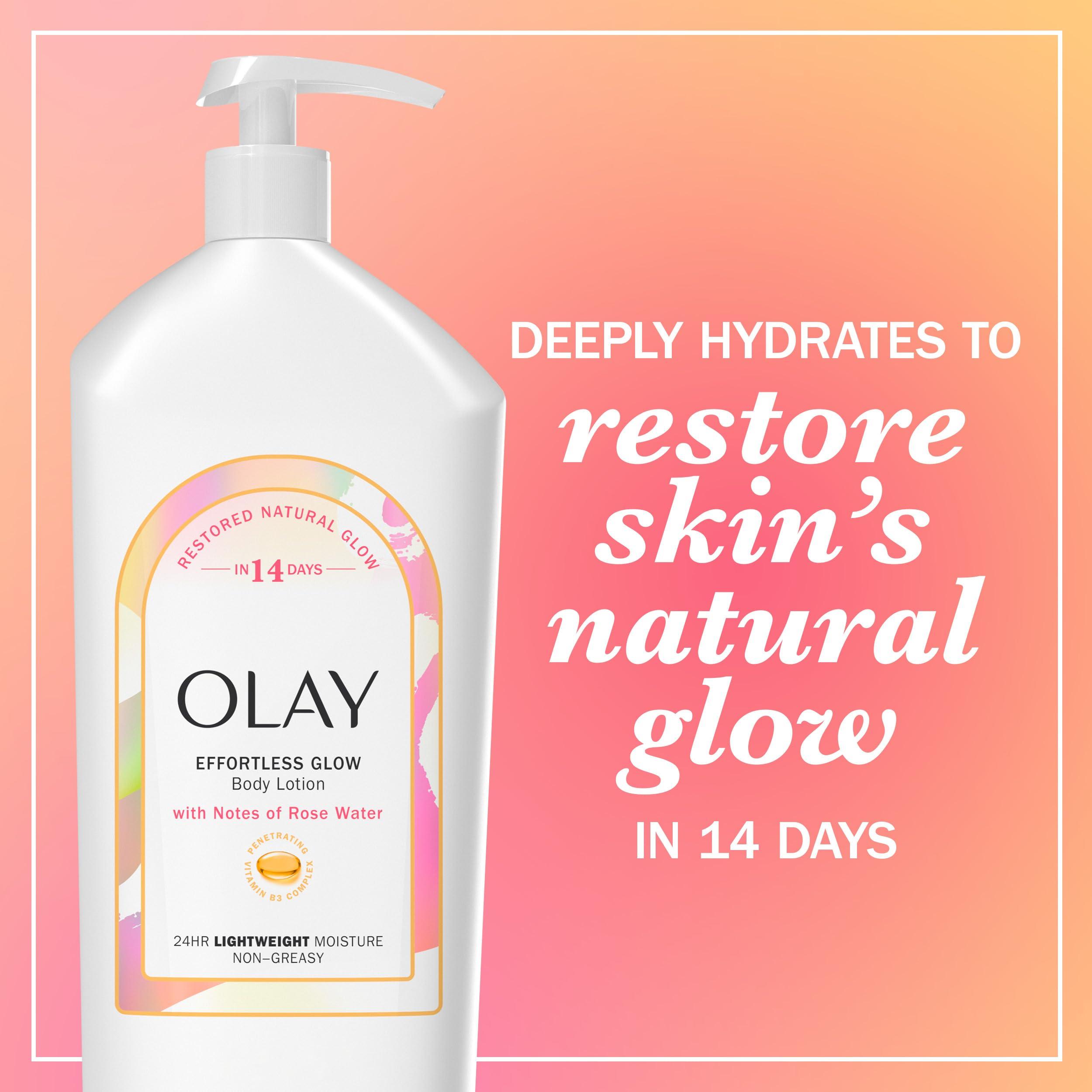 Olay Olay Effortless Glow Hydrating Body Lotion for Women, Restore Skin's Natural Glow, Absorbs Instantly, Notes of Rose Water Scent, 18 fl oz