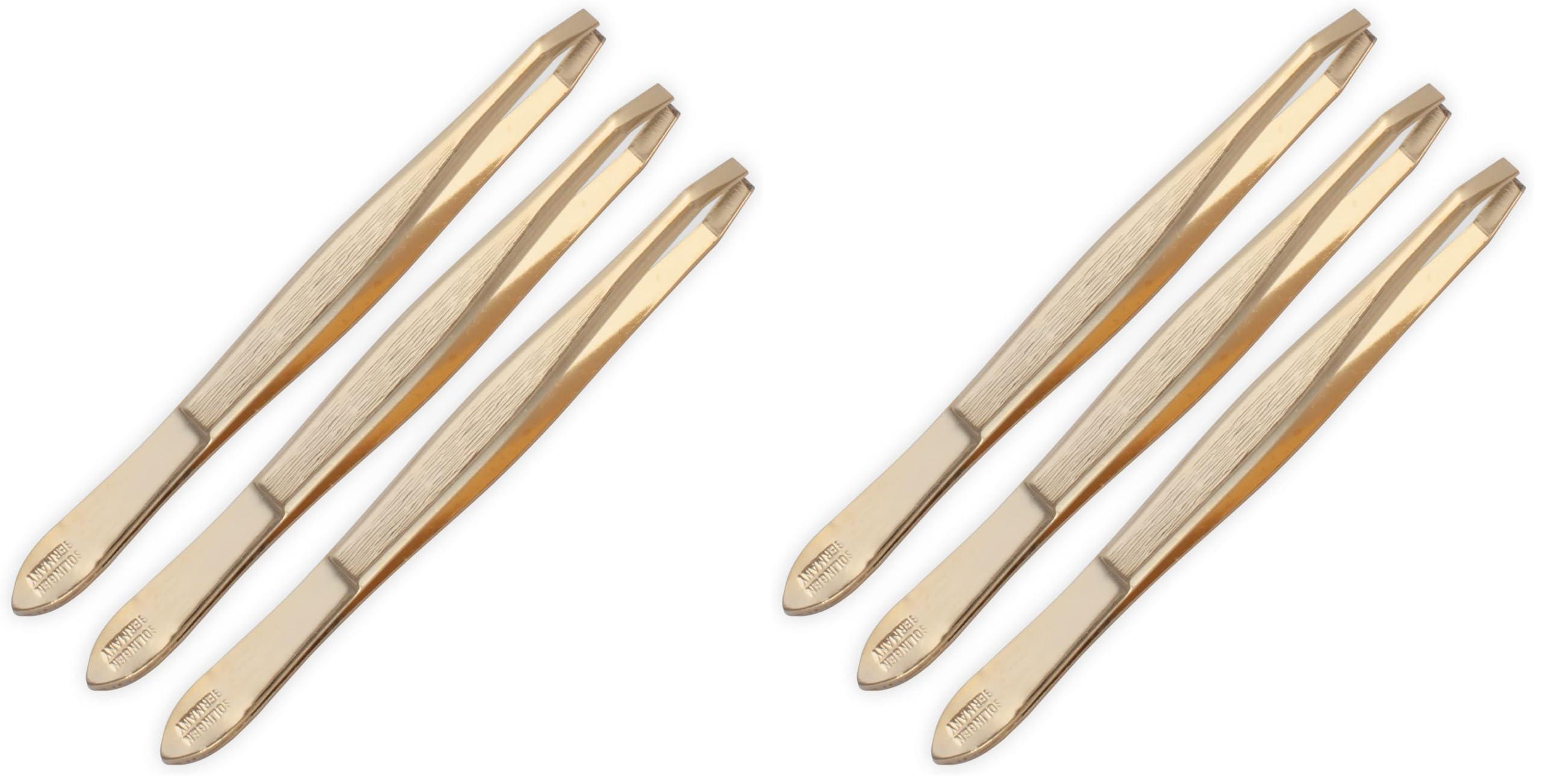 Refine REFINE - Germany - Professional Gold Tweezers, 24K Gold Plated for Eyebrow Shaping and Tweezing Hair Post-Waxing - 3 ct (Pack of 2)