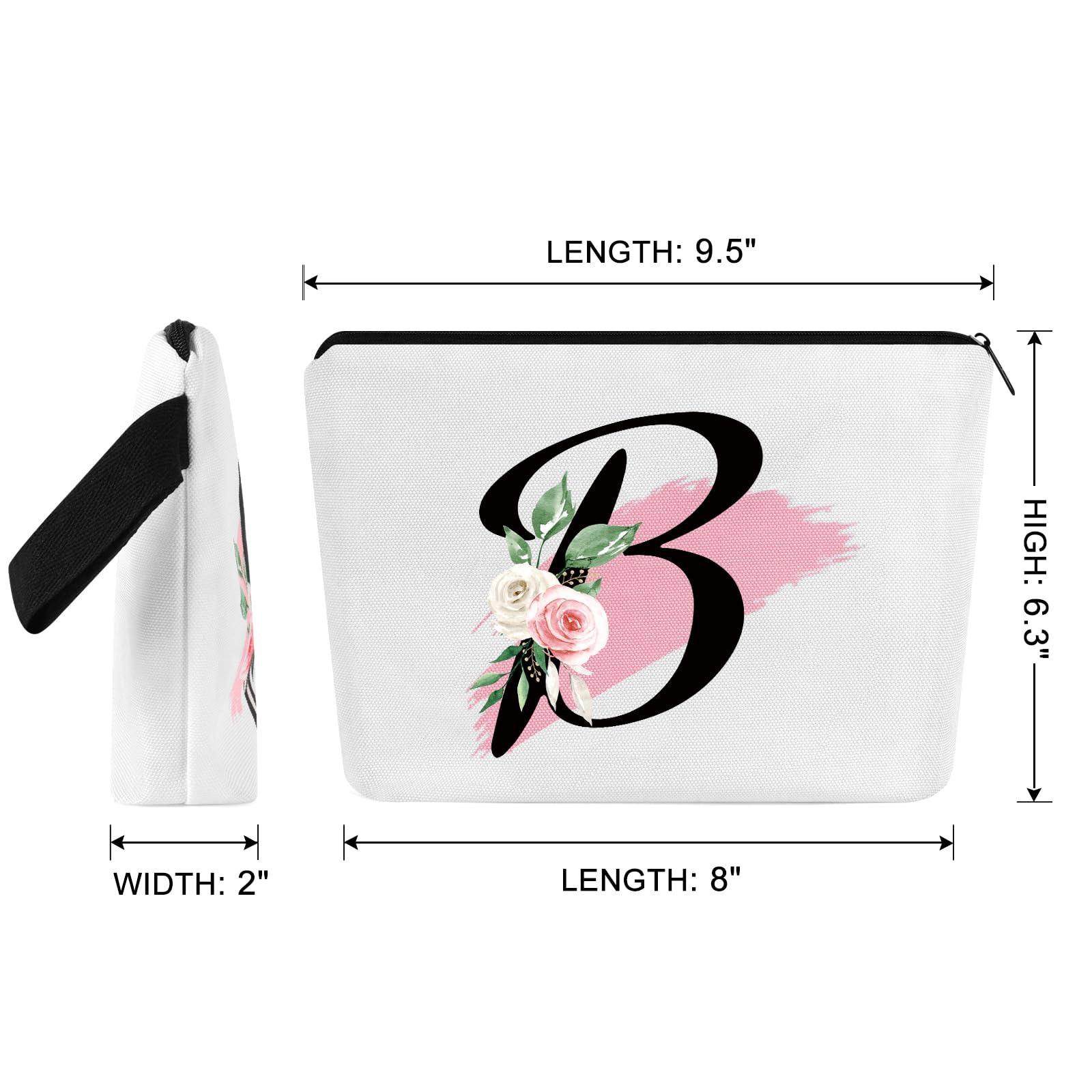 Prettyui Prettyui Initial Monogram Personalized Makeup Bag, Bride Bridesmaid Cosmetic Bag, Portable Cosmetic Bag Toiletry Bag Travel Bag Birthday Gifts for Women Girl, Personalized Cosmetic Bag for Women (B)