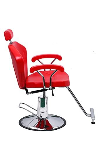 beautylife Barber Chair Reclining Salon Chair HydraulicStyling Chair with Movable Headrest for Salon Barber Shop Red