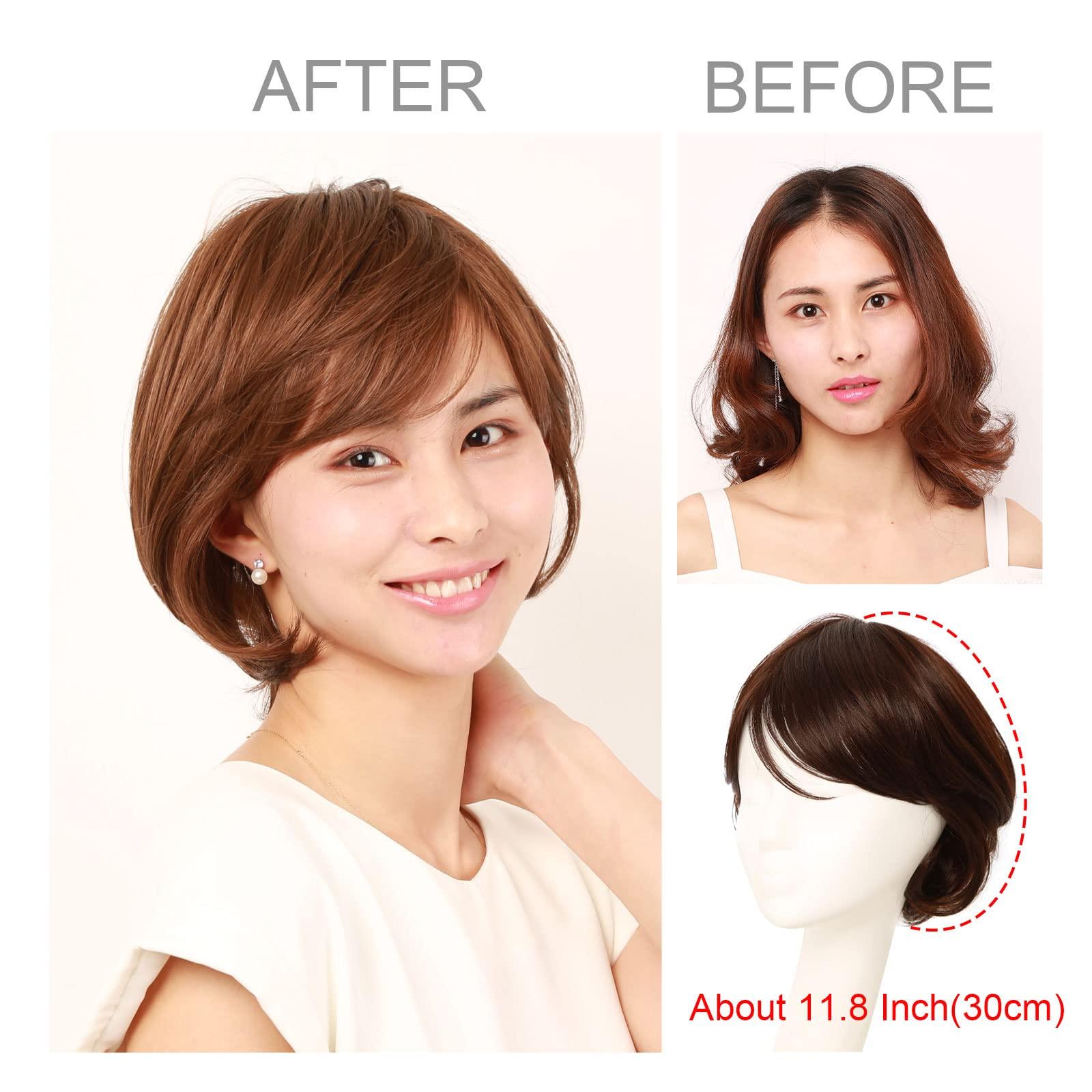 igennki igennki Short Casual Bob Wig with Bangs for Asian Young Women (Human Hair Blend+Medical Base, 3 Dark Brown)