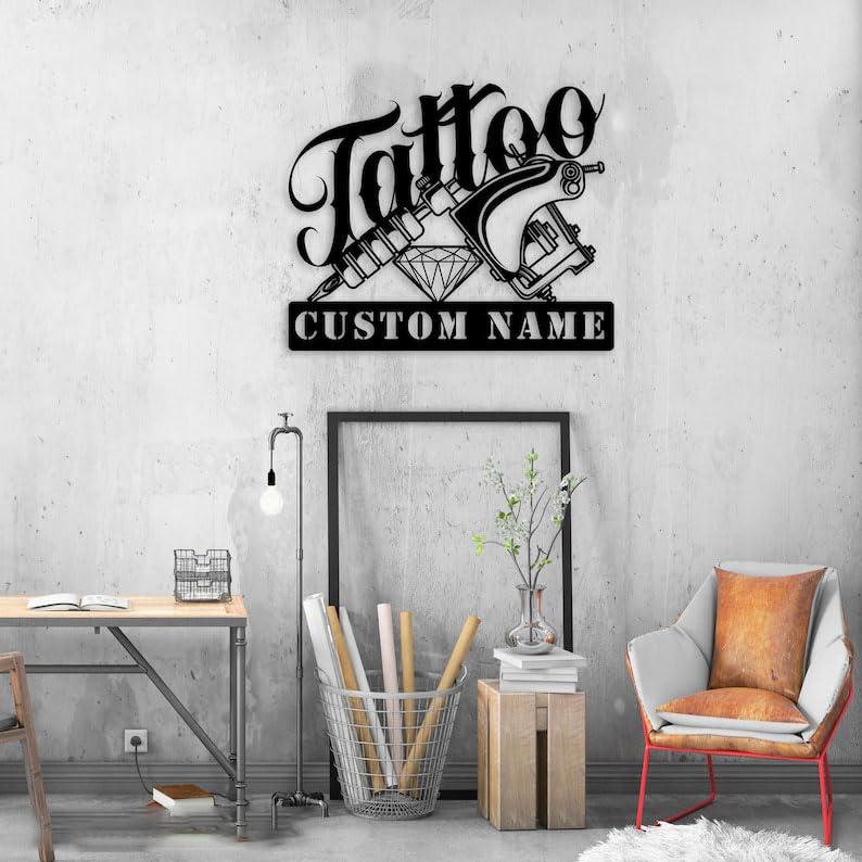 Linktee Personalized Tattoo Artist Wall Art Business Custom Metal Sign 8x8 inches Black Power Coated Home Tattoo Shop Decor Birthday Christmas Gift (style 39)
