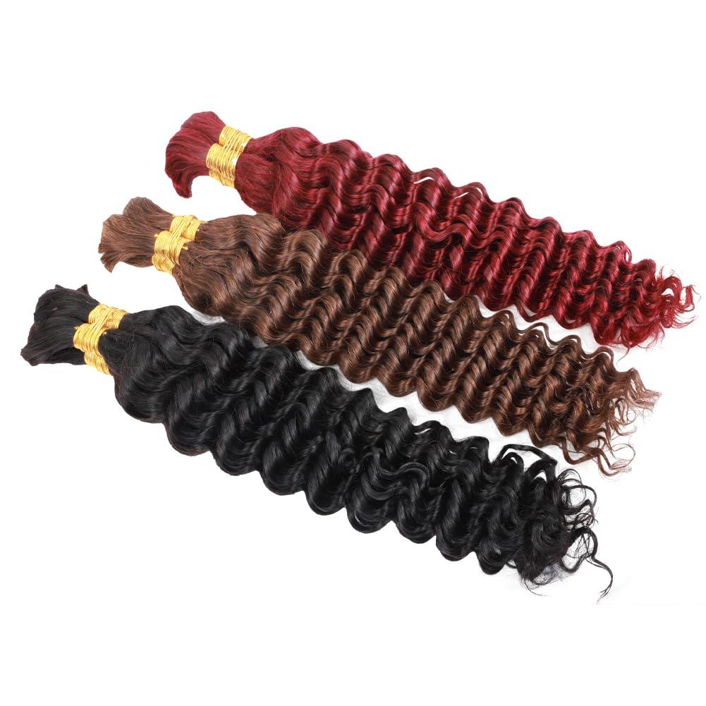 Kbeth Human Braiding Hair Deep Wave Bulk Human Hair for Braiding 50g Bundle No Weft Curly Braiding Hair Extensions Red Color for Boho Braids Water Curly Human Hair Braiding Hair (99J#, 24 Inch-50G)