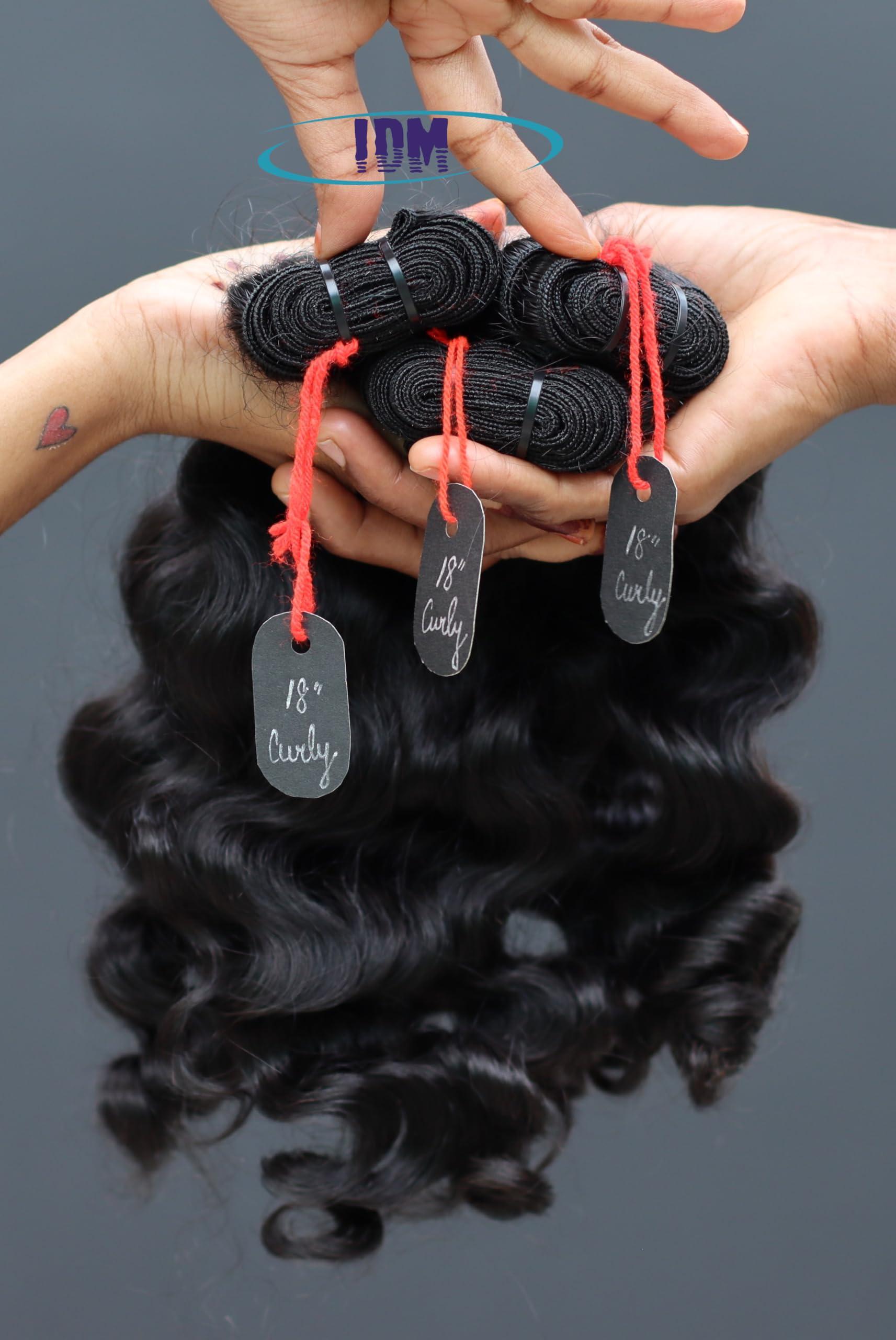 IDM INDIA IDM 14” Curly 2 bundles raw indian bundles human hair indian natural curly single donor hair