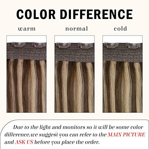 RUNATURE RUNATURE Brown Wire Human Hair Extension Straight Wire Extensions Human Hair Highlight Honey Blonde Human Hair Wire Extension Natural Hairpiece Hidden Wire Hair Extensions Fishing Line Hair Extensions