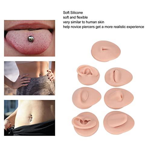 Naroote Ear Piercing Kit Nose Tongue Model, 3D Flexible Simulation Ear Model Body Piercing Practice Model Silicone Nose Safety Pierce Tool for Novice (Medium Skin Color)