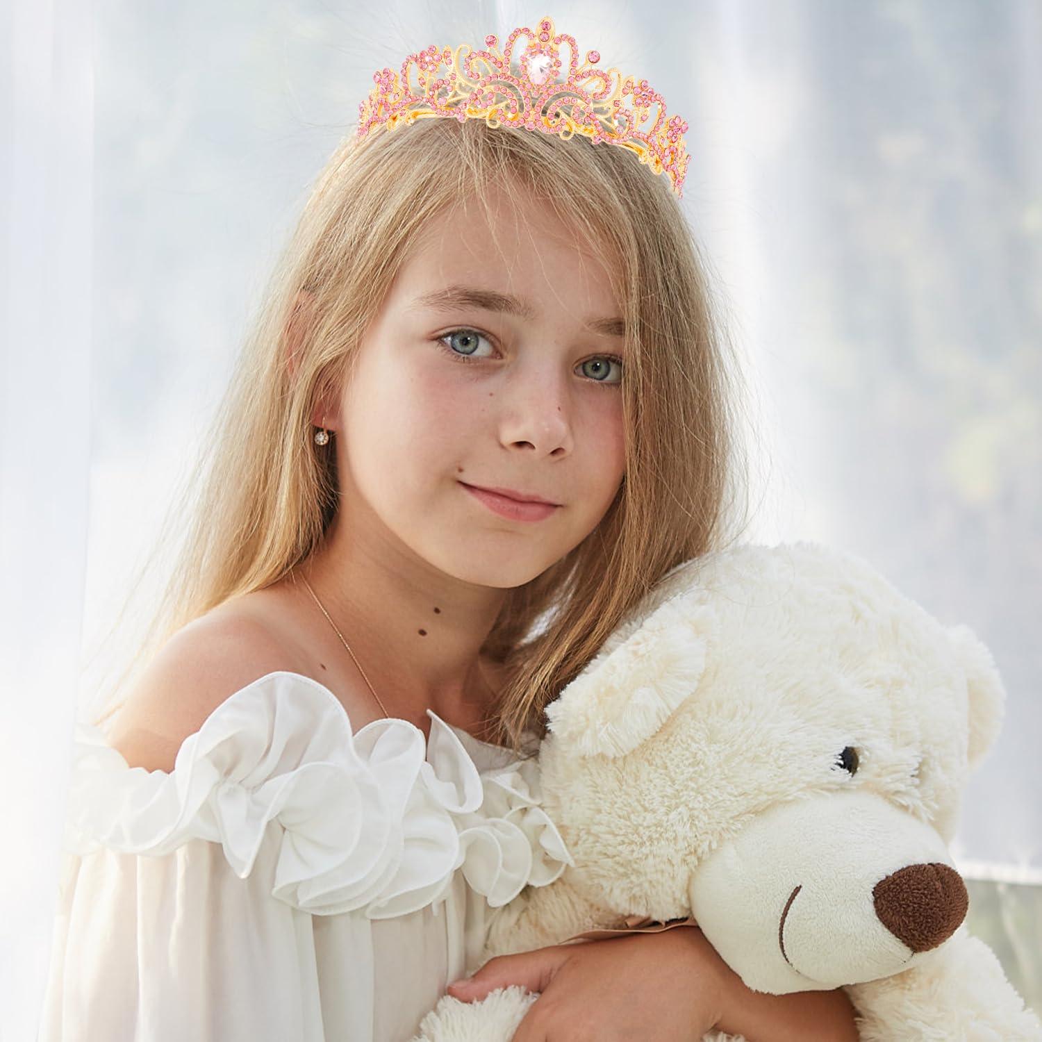 Didder Didder Gold Pink Tiaras and Crowns for Women Princess Tiara For Women Girls Elegant Crown with Combs Prom Crown Tiara Birthday Crowns for Women Bridal Wedding Birthday Halloween Party